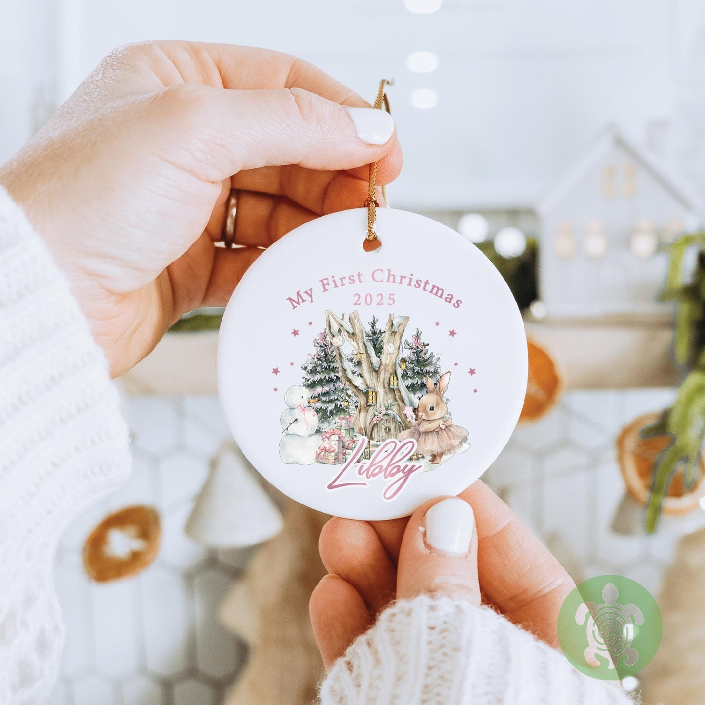 Personalised Pink Bunny Tutu Merry Christmas Ornament | Ceramic Bauble | Custom Newborn Gift | 1st Xmas Tree Decoration | First Keepsake2025
