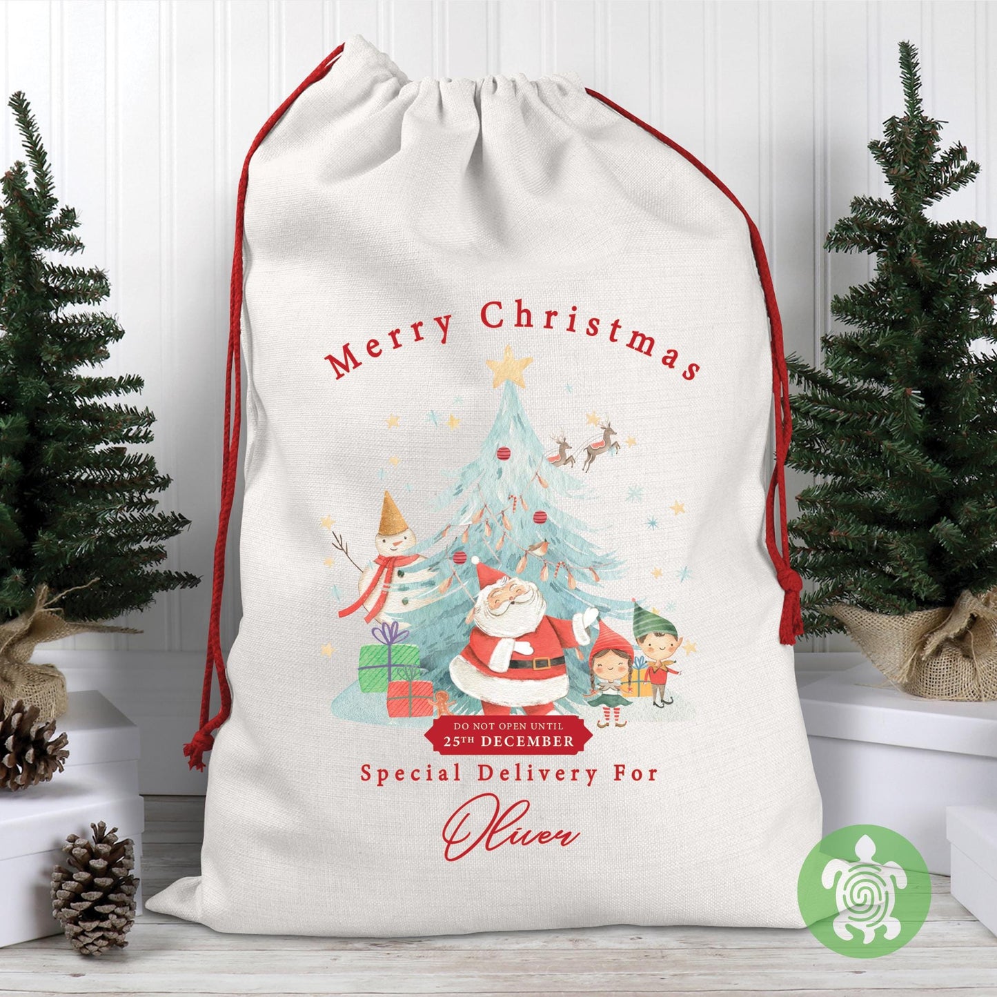 Personalised Christmas Santas Friends Sack, Luxury Linen Polyester Christmas Sack, Christmas Eve Box, 1st Christmas sack, Toy Gift bag