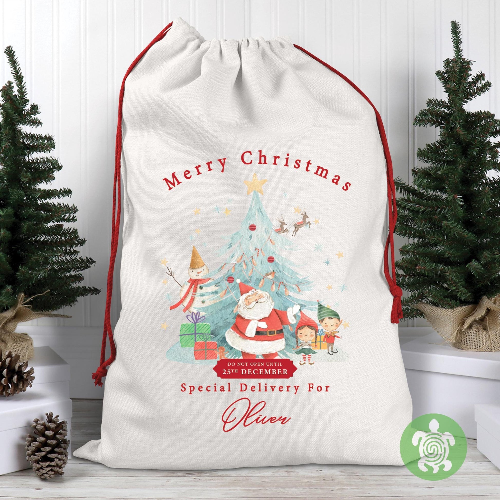 Personalised Christmas Santas Friends Sack, Luxury Linen Polyester Christmas Sack, Christmas Eve Box, 1st Christmas sack, Toy Gift bag