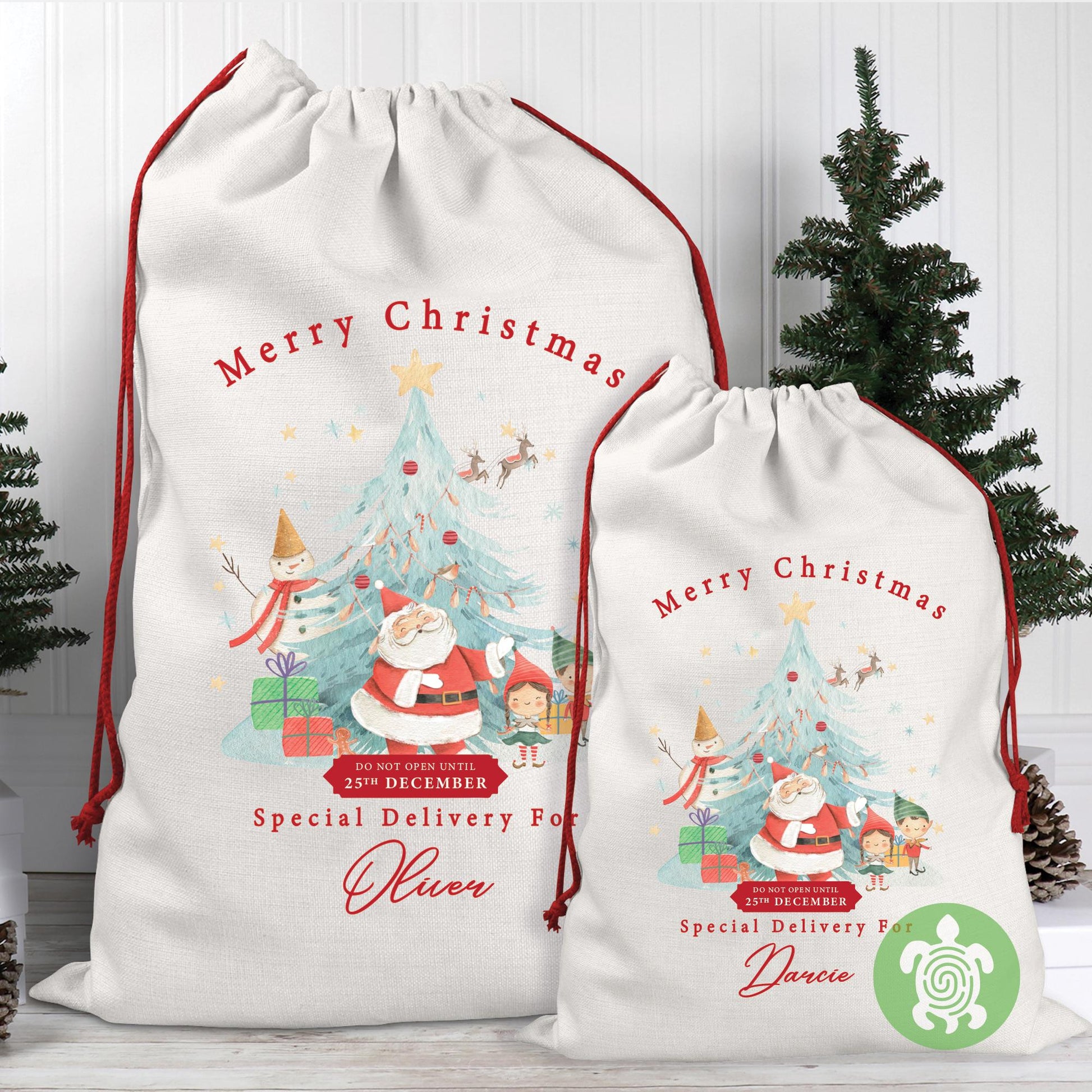 Personalised Christmas Santas Friends Sack, Luxury Linen Polyester Christmas Sack, Christmas Eve Box, 1st Christmas sack, Toy Gift bag