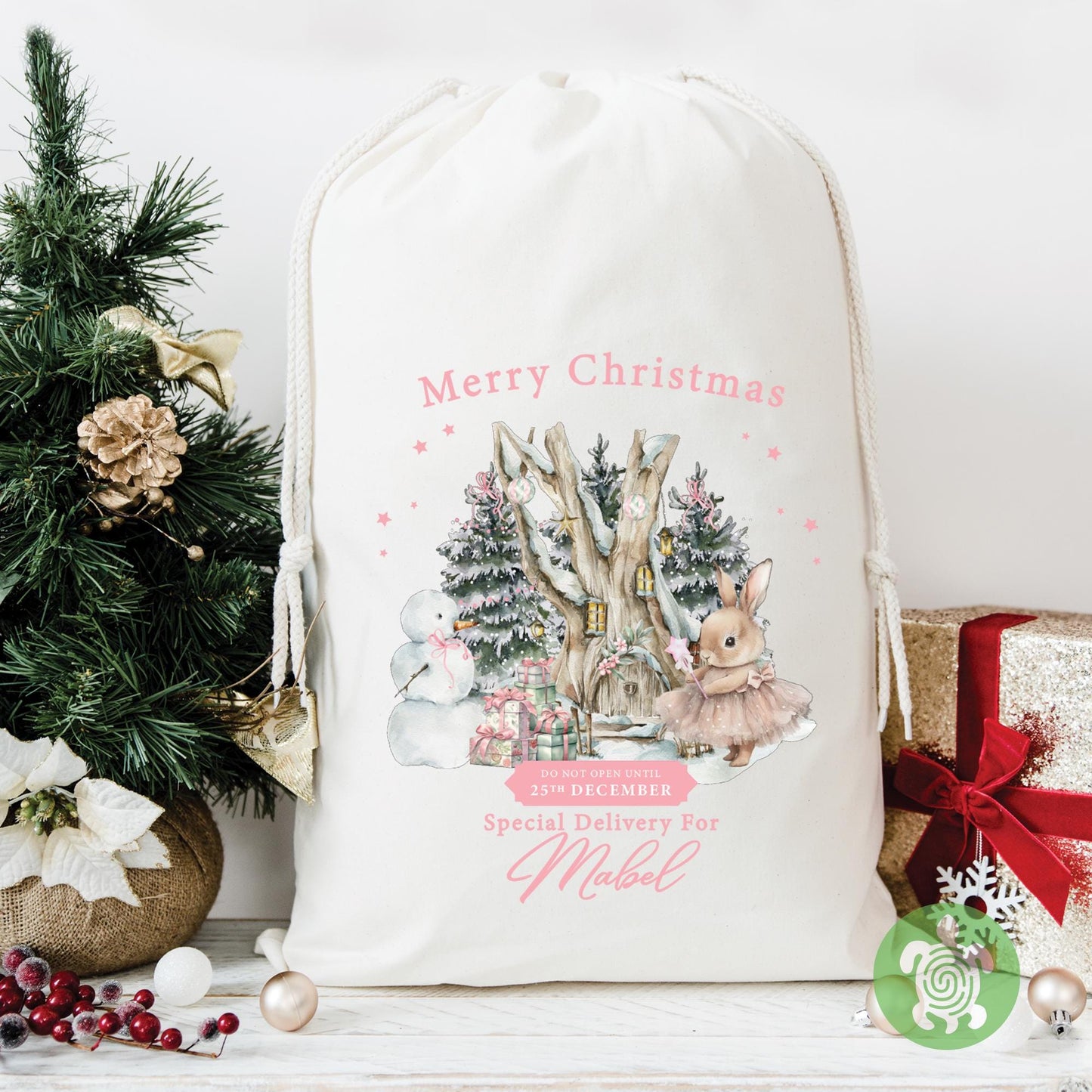 Personalised Christmas Pink Tutu Bunny Sack, Luxury Linen Polyester Christmas Sack, Christmas Eve Box, 1st Christmas sack, Toy Gift bag