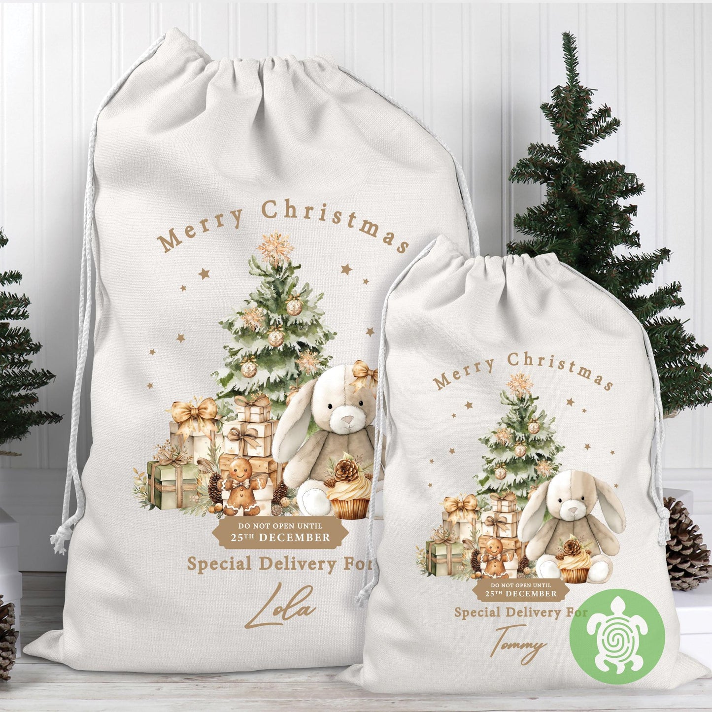 Personalised Christmas Natural Bunny Sack, Luxury Linen Polyester Christmas Sack, Christmas Eve Box, 1st Christmas sack, Toy Gift bag