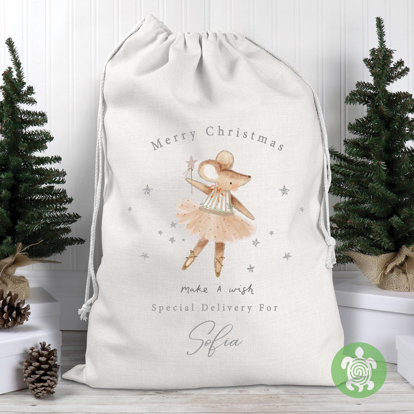 Personalised Christmas Sparkle Mouse Sack, Luxury Linen Polyester Christmas Sack, Christmas Eve Box, 1st Christmas sack, Toy Gift bag