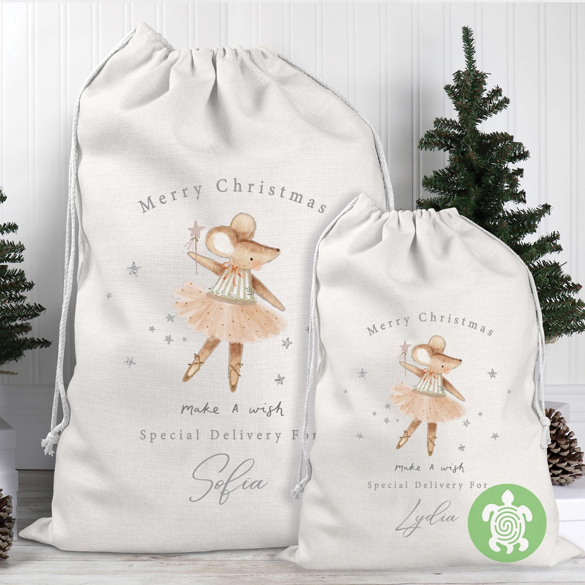 Personalised Christmas Sparkle Mouse Sack, Luxury Linen Polyester Christmas Sack, Christmas Eve Box, 1st Christmas sack, Toy Gift bag