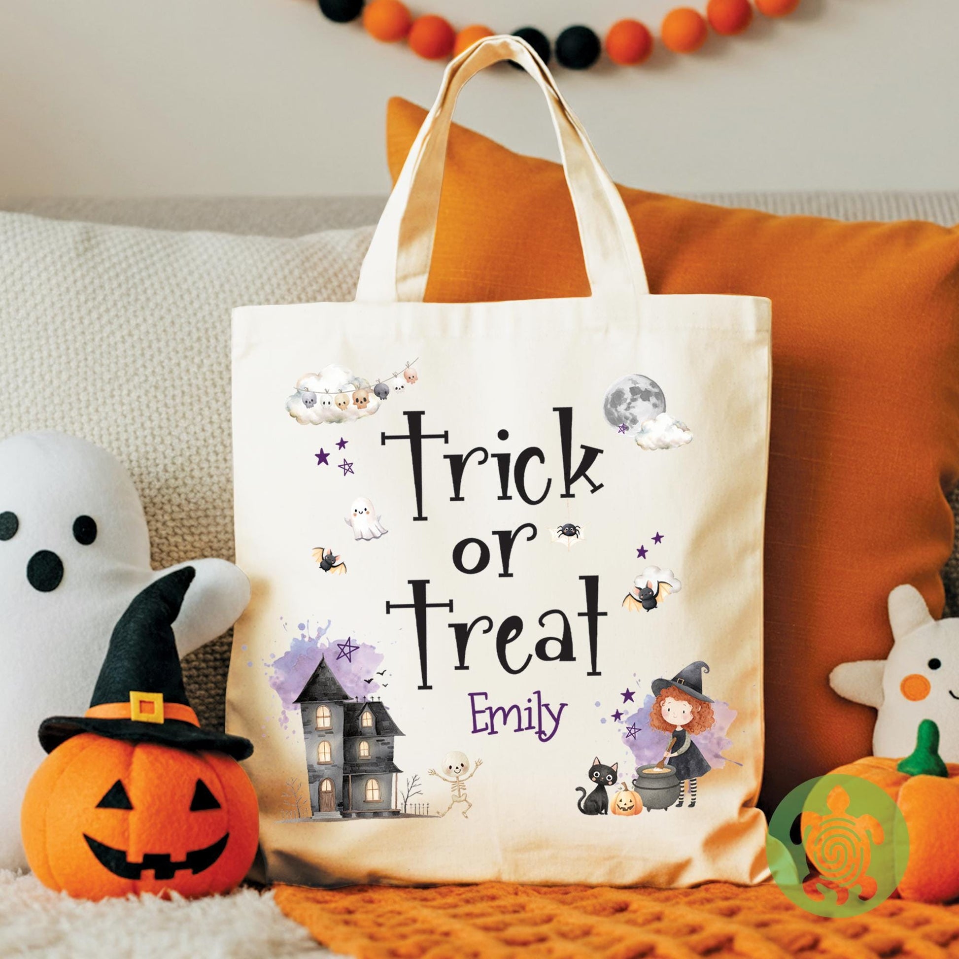 Personalised Girls Halloween Tote Bag for Trick or Treat, Present Gift Kids, Spooky Scary, Pumpkin Accessory, Boo Bags, Custom Sweet Bag