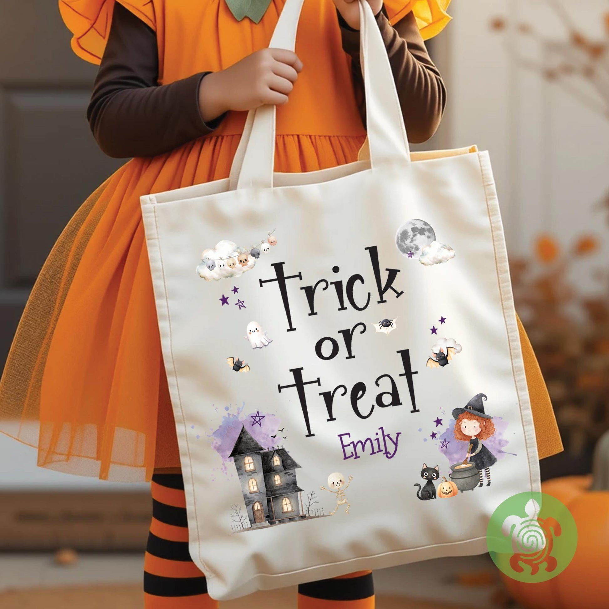 Personalised Girls Halloween Tote Bag for Trick or Treat, Present Gift Kids, Spooky Scary, Pumpkin Accessory, Boo Bags, Custom Sweet Bag