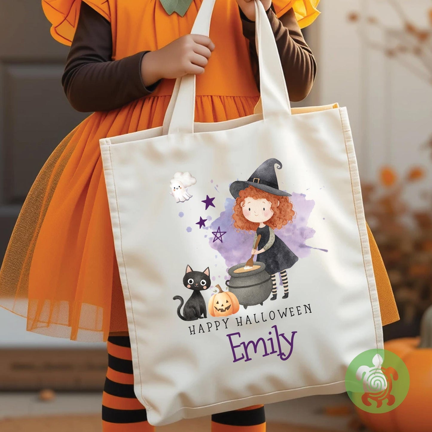 Personalised Girls Happy Halloween Tote Bag, Trick or Treat, Present Gift Kids, Spooky Scary, Pumpkin Accessory, Boo Bags, Custom Sweet Bag