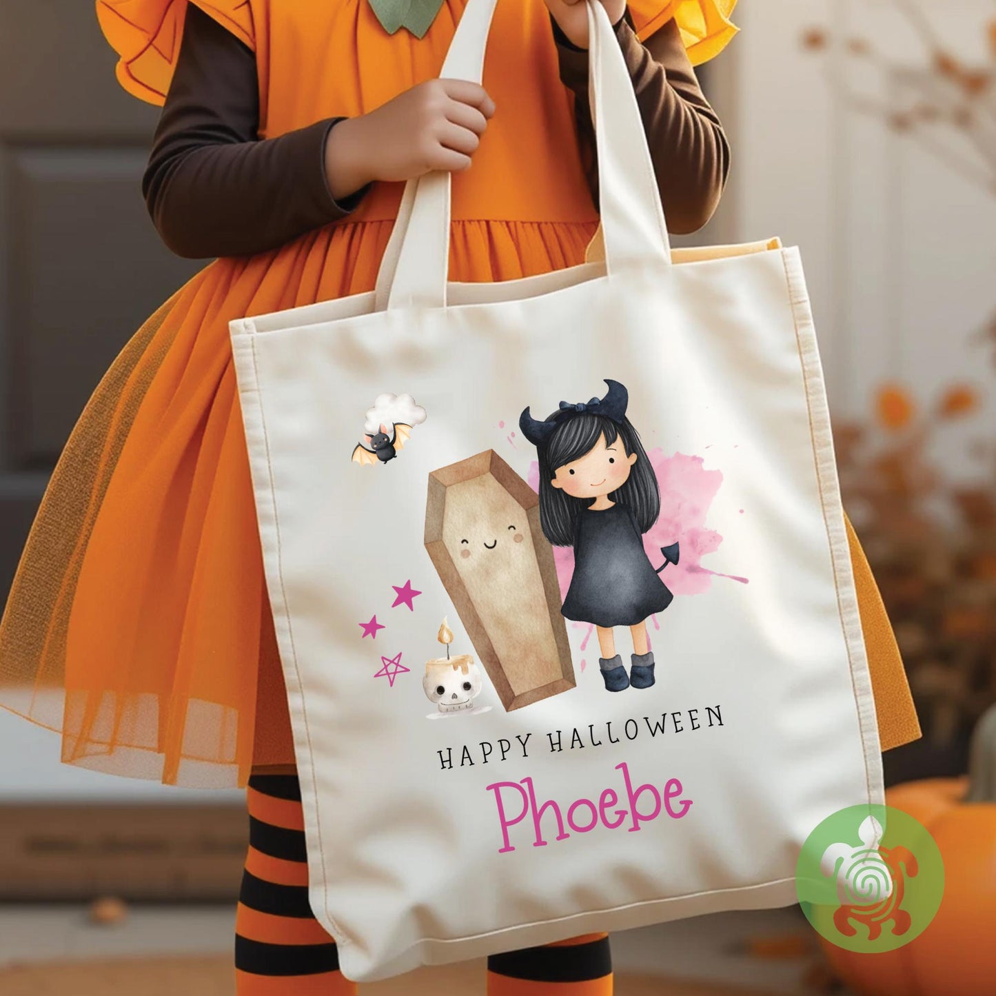 Personalised Girls Happy Halloween Tote Bag, Trick or Treat, Present Gift Kids, Spooky Scary, Pumpkin Accessory, Boo Bags, Custom Sweet Bag