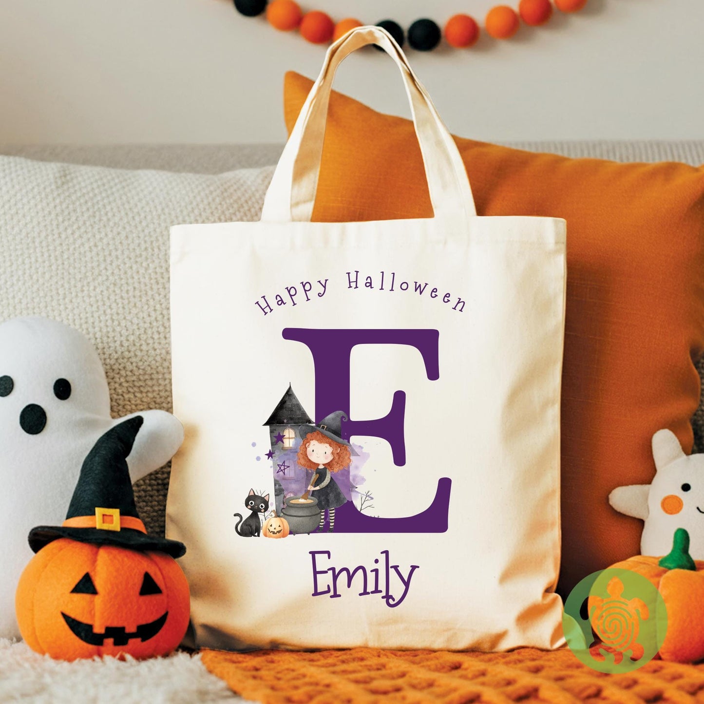 Personalised Girls Halloween Initial Tote Bag, Trick or Treat, Present Gift Kids, Spooky Scary, Pumpkin Accessory, Boo Bags, Sweet Bag