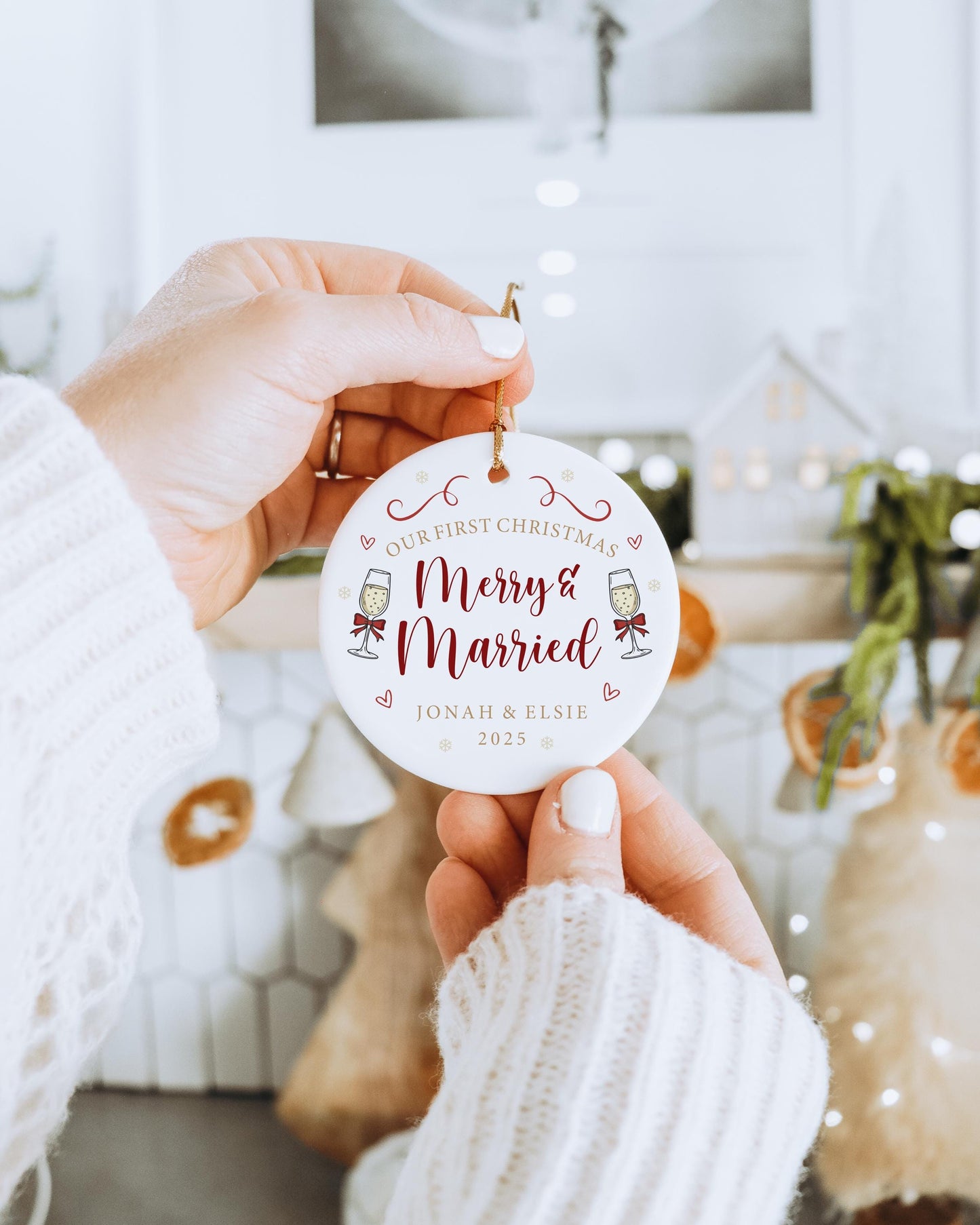 Personalised Merry & Married Christmas Ornament | Ceramic Decoration | Couple Christmas Keepsake | Wedding Keepsake | Xmas Tree Ornament