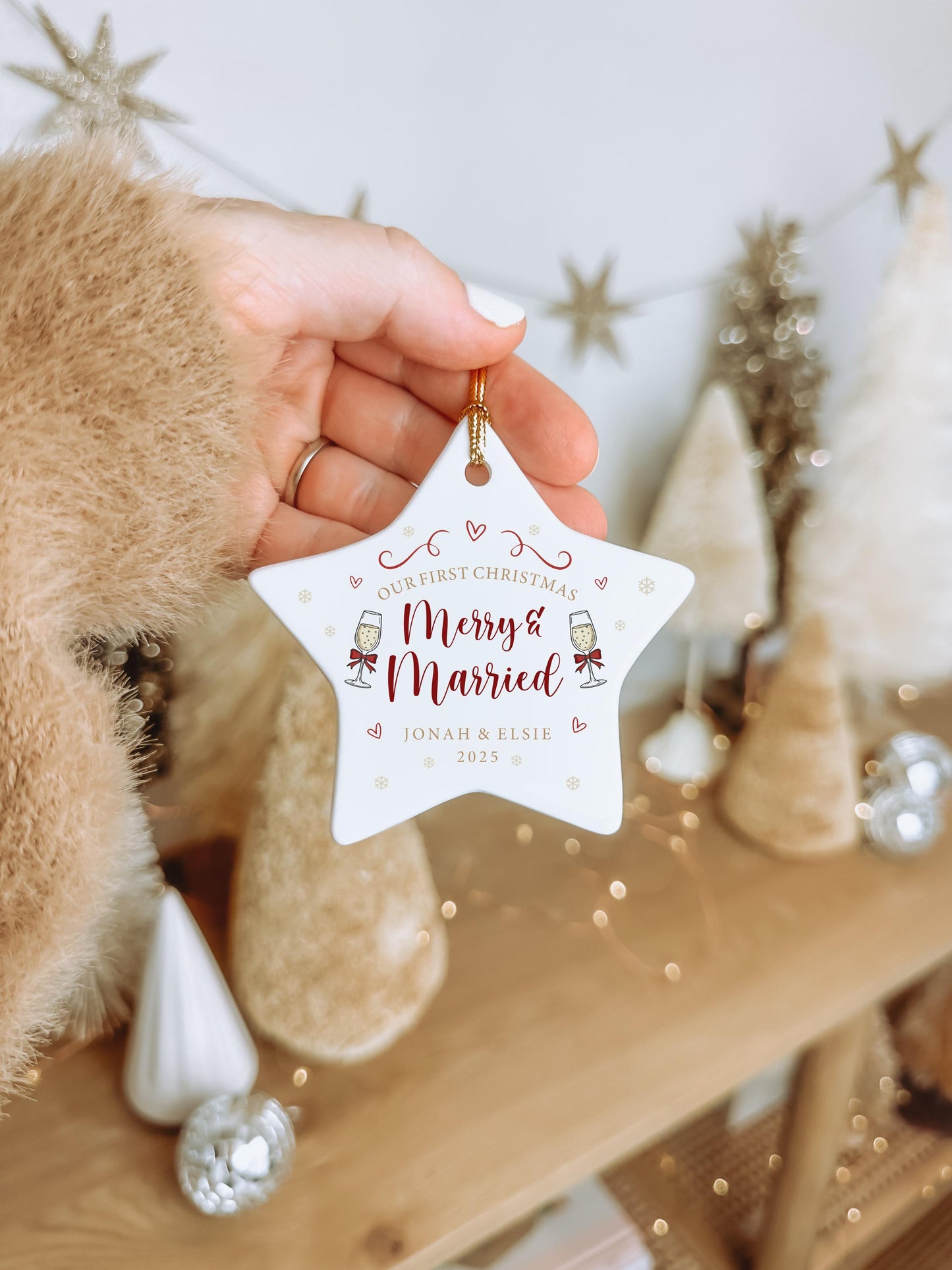 Personalised Merry & Married Christmas Ornament | Ceramic Decoration | Couple Christmas Keepsake | Wedding Keepsake | Xmas Tree Ornament