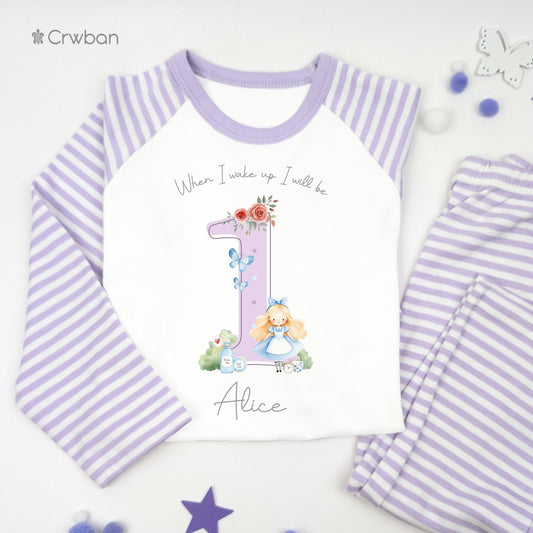 Alice in Wonderland Personalised Kids Outfit, Birthday Morning Set, Custom Name Cotton Clothing Set for Girls, Tight-fitting style
