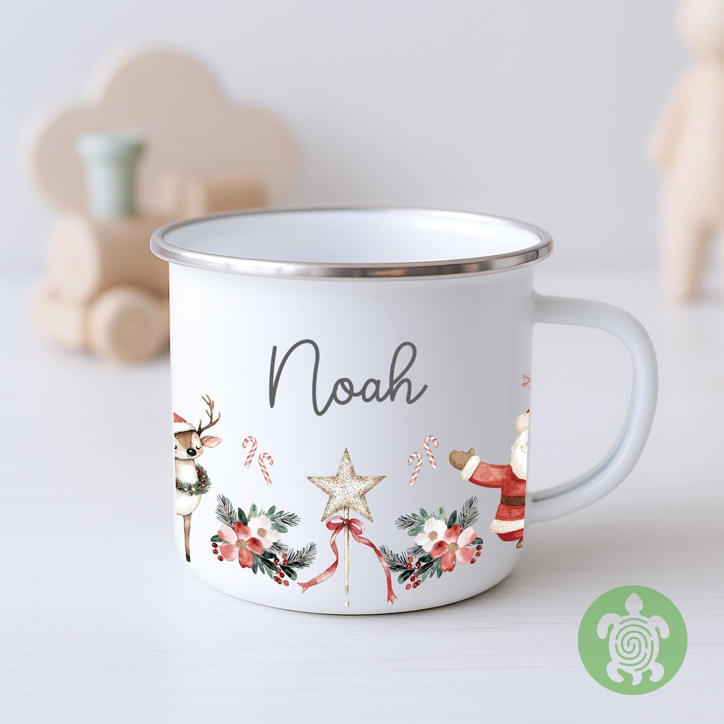 Personalised Children's Red Festive Mug, Xmas Gift Idea, Children's Enamel Mug, Christmas Hot Chocolate, Kids Mug, Christmas Eve Filler