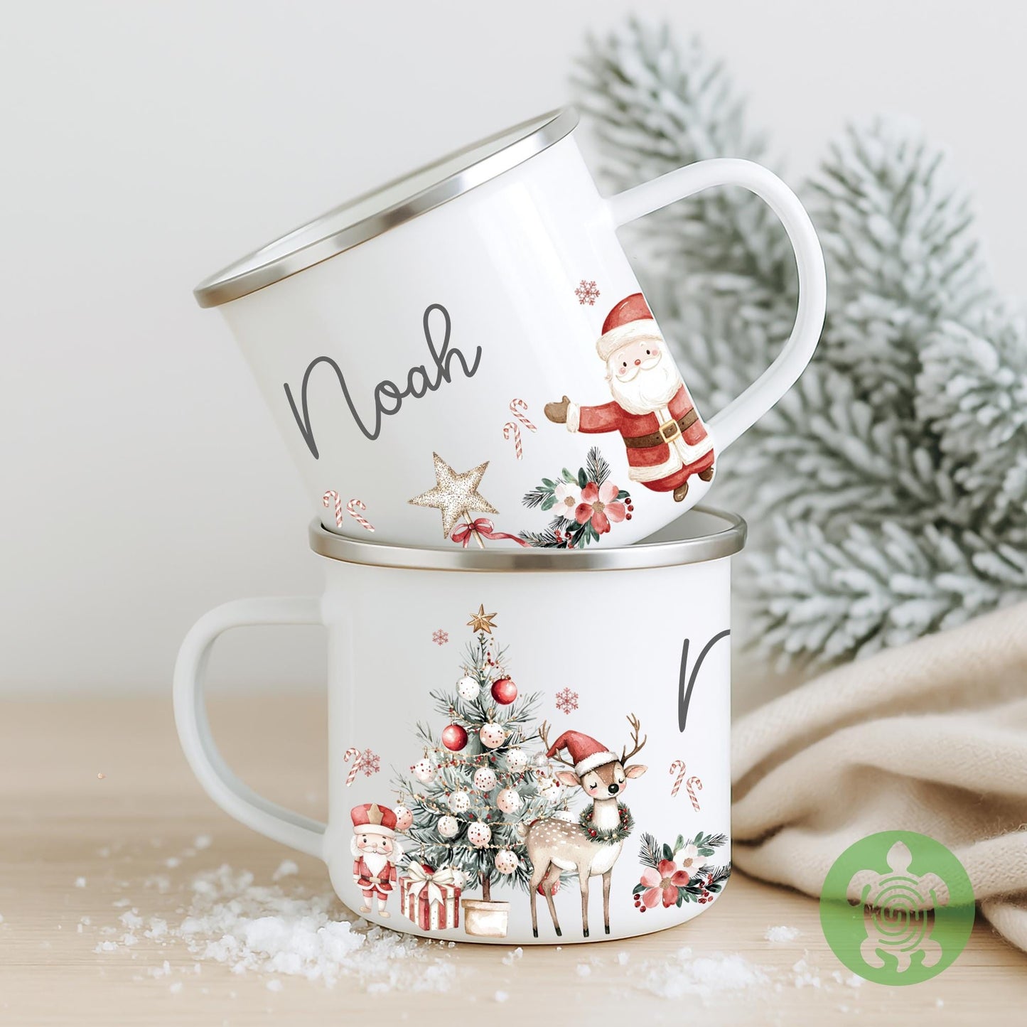 Personalised Children's Red Festive Mug, Xmas Gift Idea, Children's Enamel Mug, Christmas Hot Chocolate, Kids Mug, Christmas Eve Filler