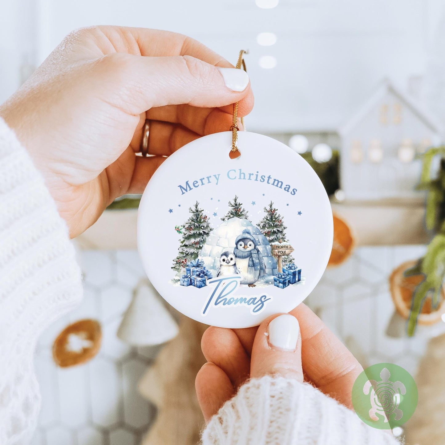 Personalised Blue Penguin Merry Christmas Ornament | Ceramic Bauble | Custom Newborn Gift | 1st Xmas Tree Decoration | First Keepsake2025