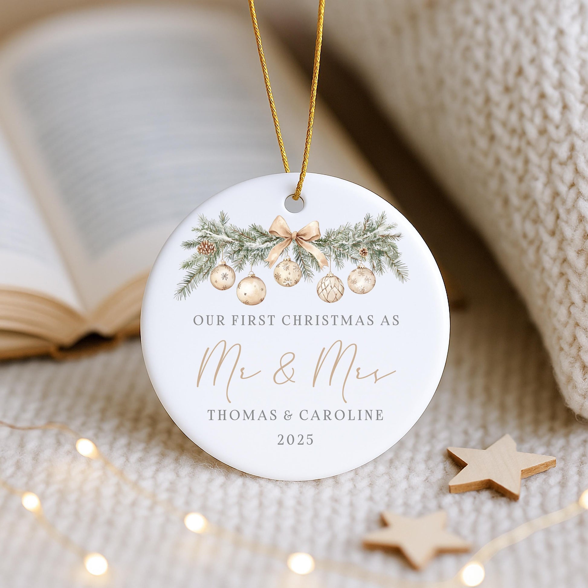 Personalised Our First Christmas as Mr & Mrs Bauble | Ceramic Decoration | Couple Christmas Keepsake | Wedding Keepsake | Xmas Tree Ornament