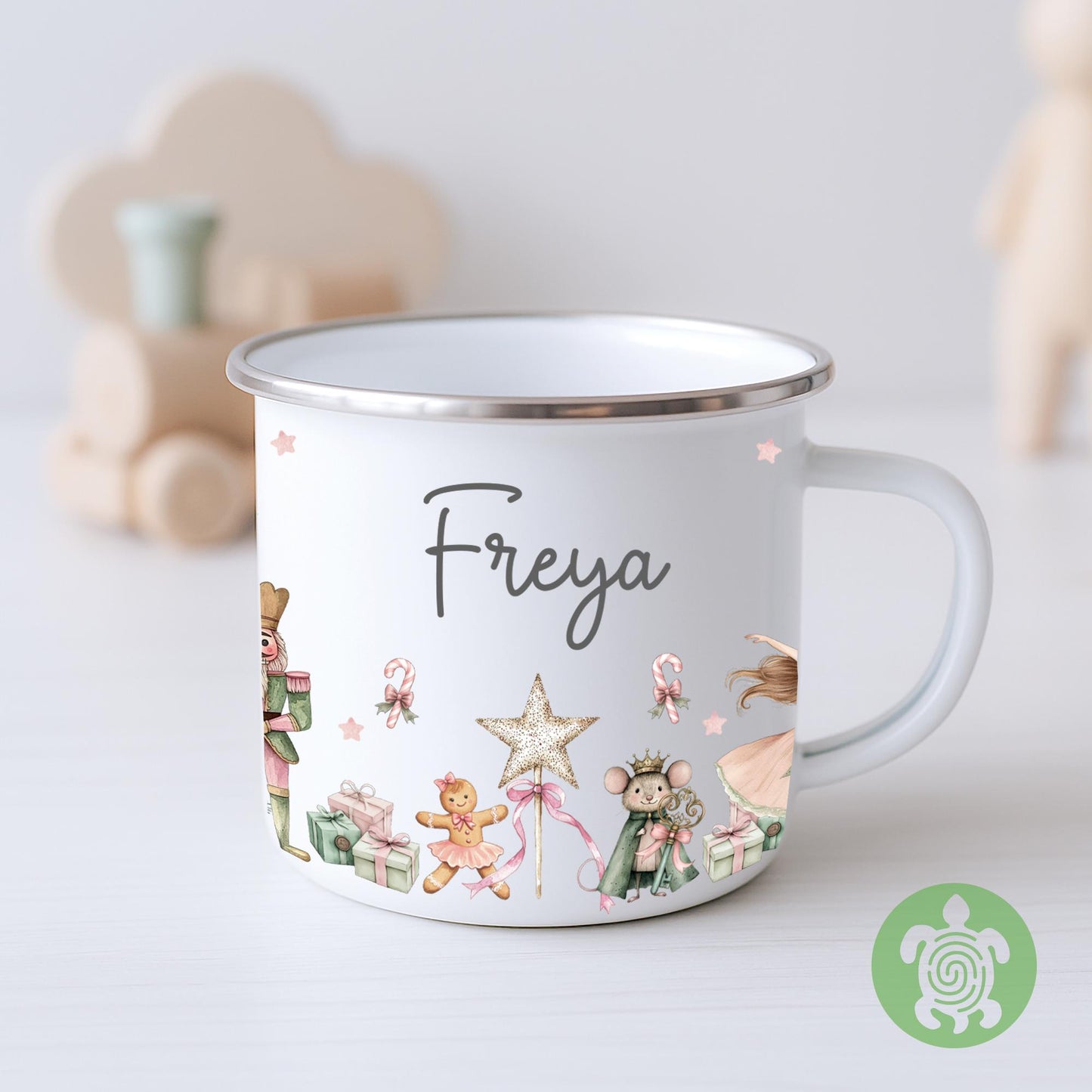 Personalised Children's Pink Nutcracker Mug, Xmas Gift Idea, Children's Enamel Mug, Christmas Hot Chocolate, Kids Mug, Christmas Eve Filler