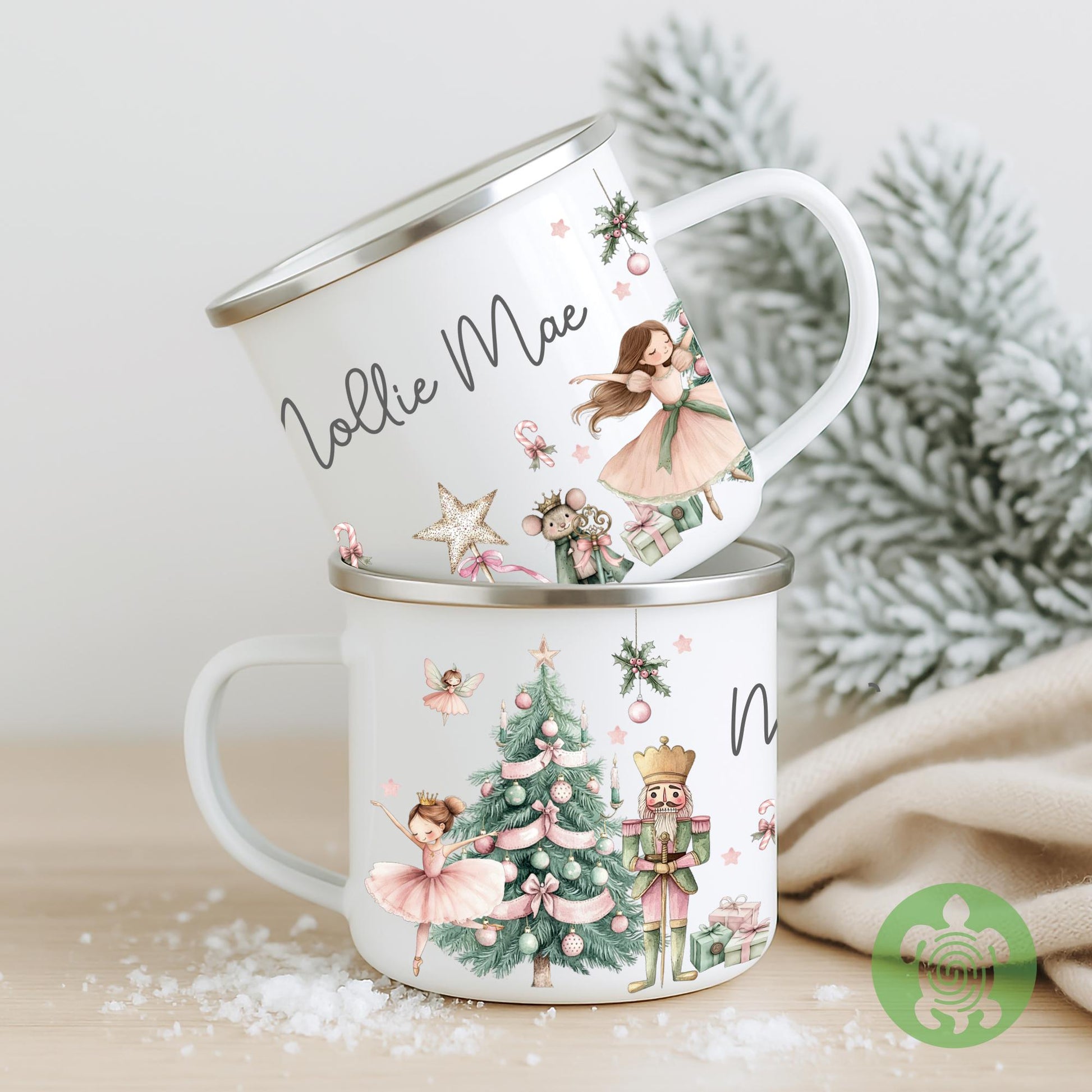 Personalised Children's Pink Nutcracker Mug, Xmas Gift Idea, Children's Enamel Mug, Christmas Hot Chocolate, Kids Mug, Christmas Eve Filler