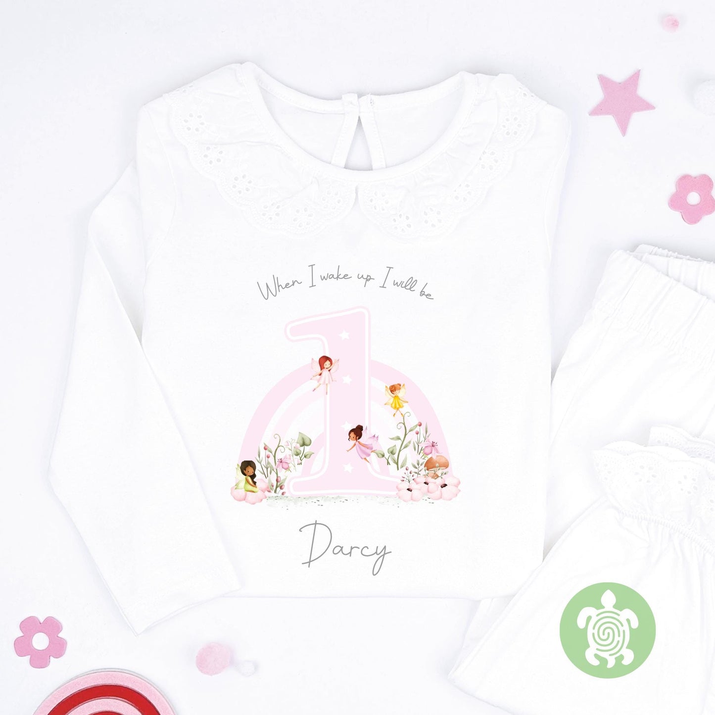 Girls Fairy Pink Rainbow Any Age Personalised Kids Outfit, Birthday Morning Set, Custom Name Cotton Clothing Set, Tight-fitting style