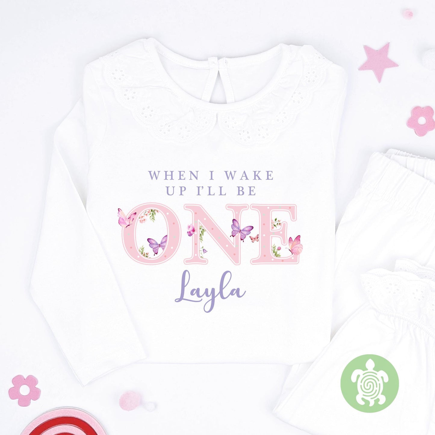 Childrens Purple Butterfly When I Wake Personalised Kids Outfit, Birthday Morning Set, Custom Name Cotton Clothing Set, Tight-fitting style