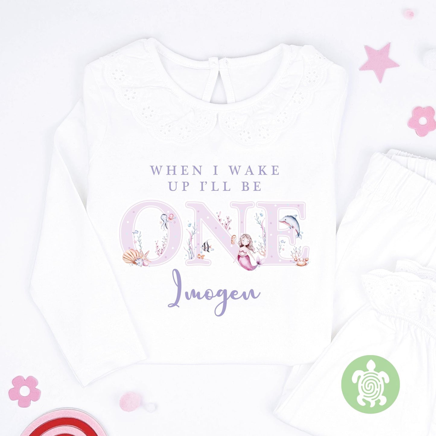 Purple Watercolour Mermaid Any Age Personalised Kids Outfit, Birthday Morning Set, Custom Name Cotton Clothing Set, Tight-fitting style