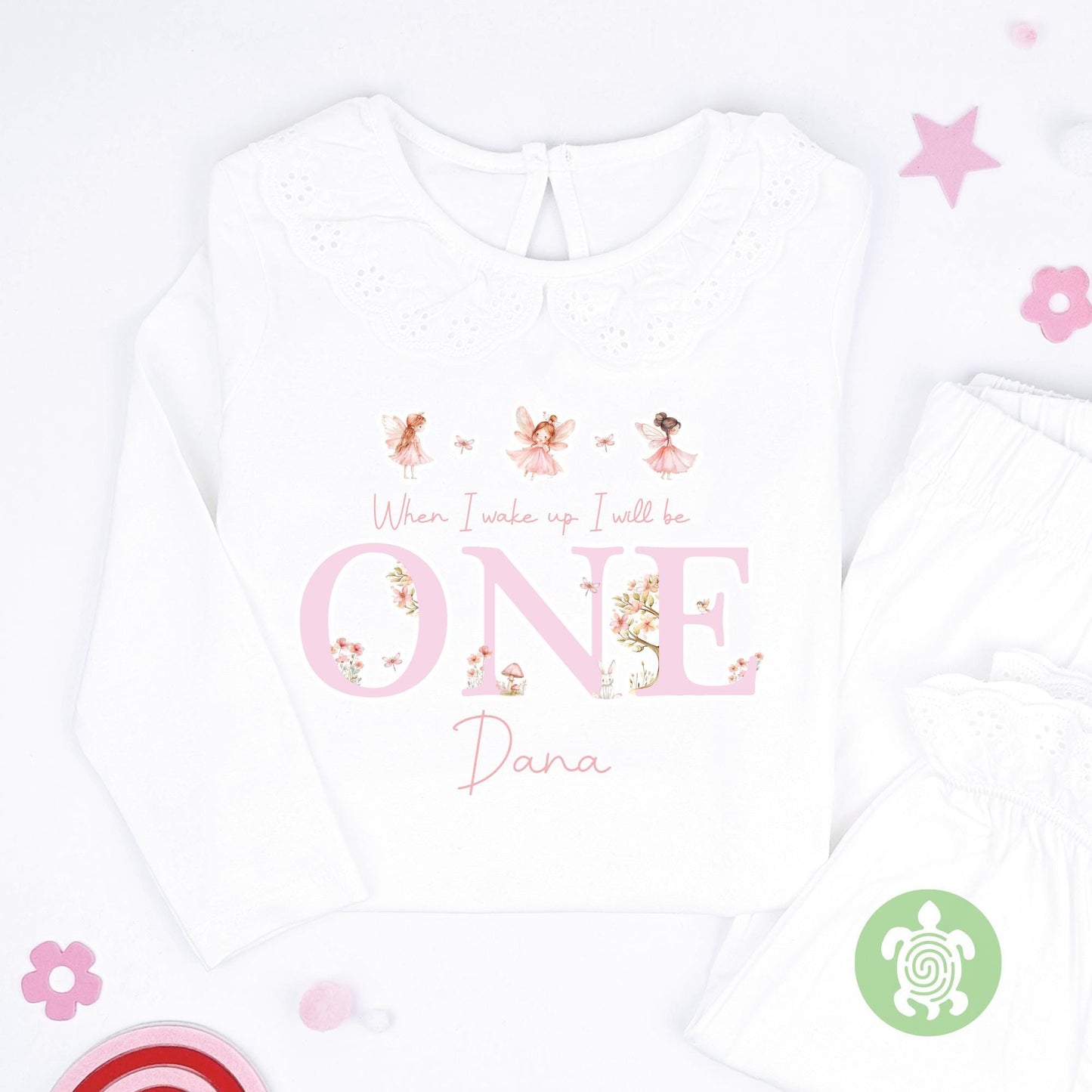 Pink Three Little Fairies Personalised Children's, Any Age, When I Wake Up Birthday, Girl Birthday Outfit, 1st 2nd 3rd, Birthday Eve