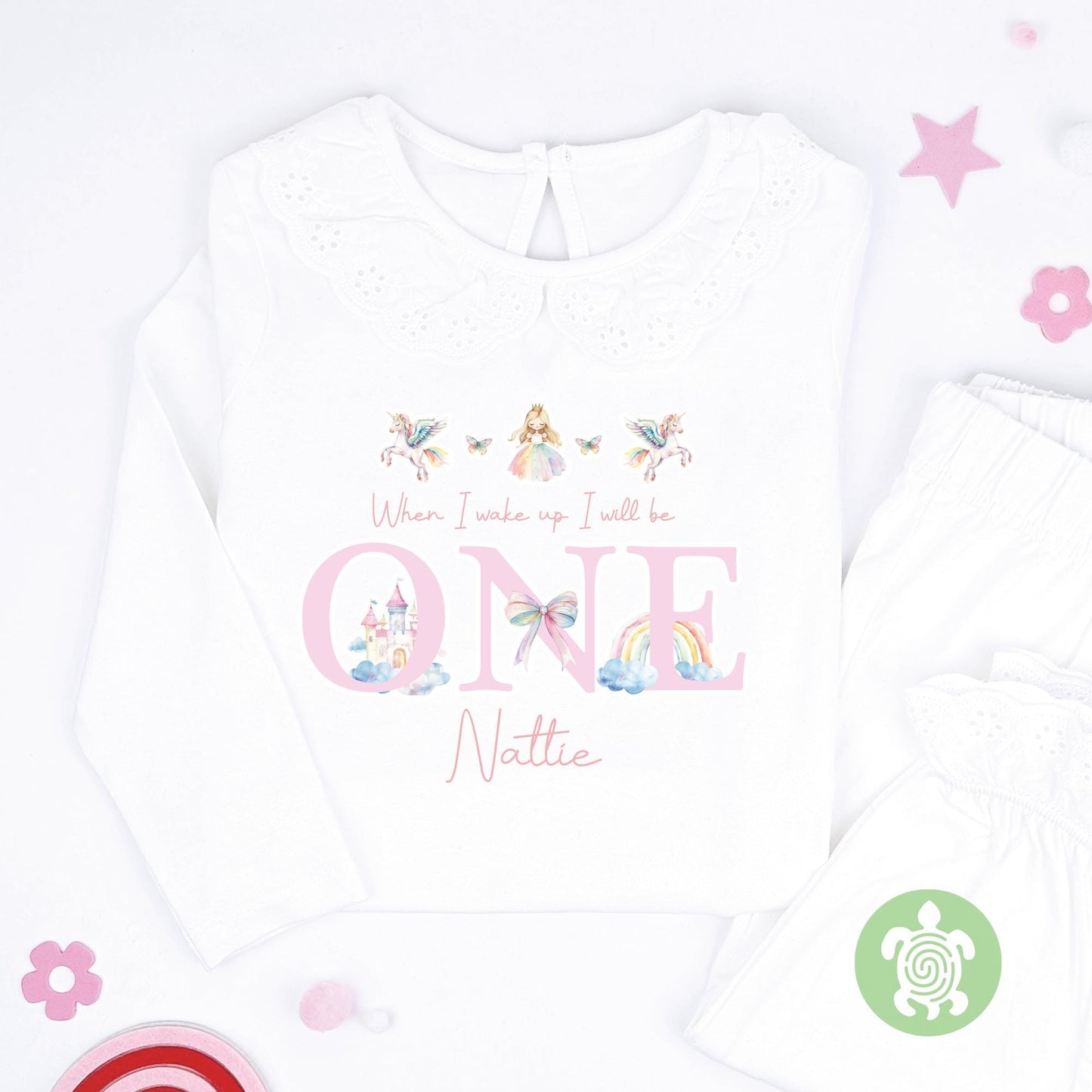 Pink Three Rainbow Unicorns Personalised Children's, Any Age, When I Wake Up Birthday, Girl Birthday Outfit, 1st 2nd 3rd, Birthday Eve