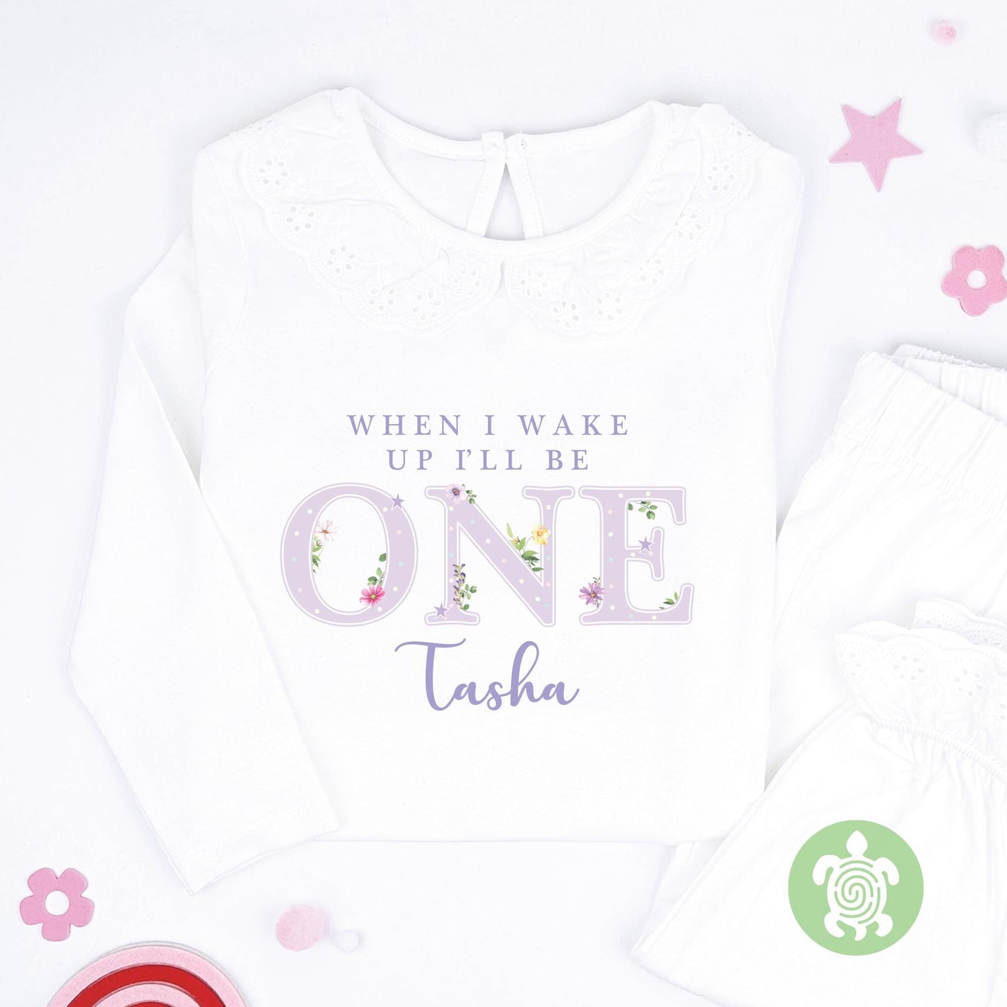 Princess Flowers 1st 2nd When I Wake Up I'll be One Two Personalised 1st Birthday Girl Ballerina Fairytail Pattern Pyjamas Birthday Gift