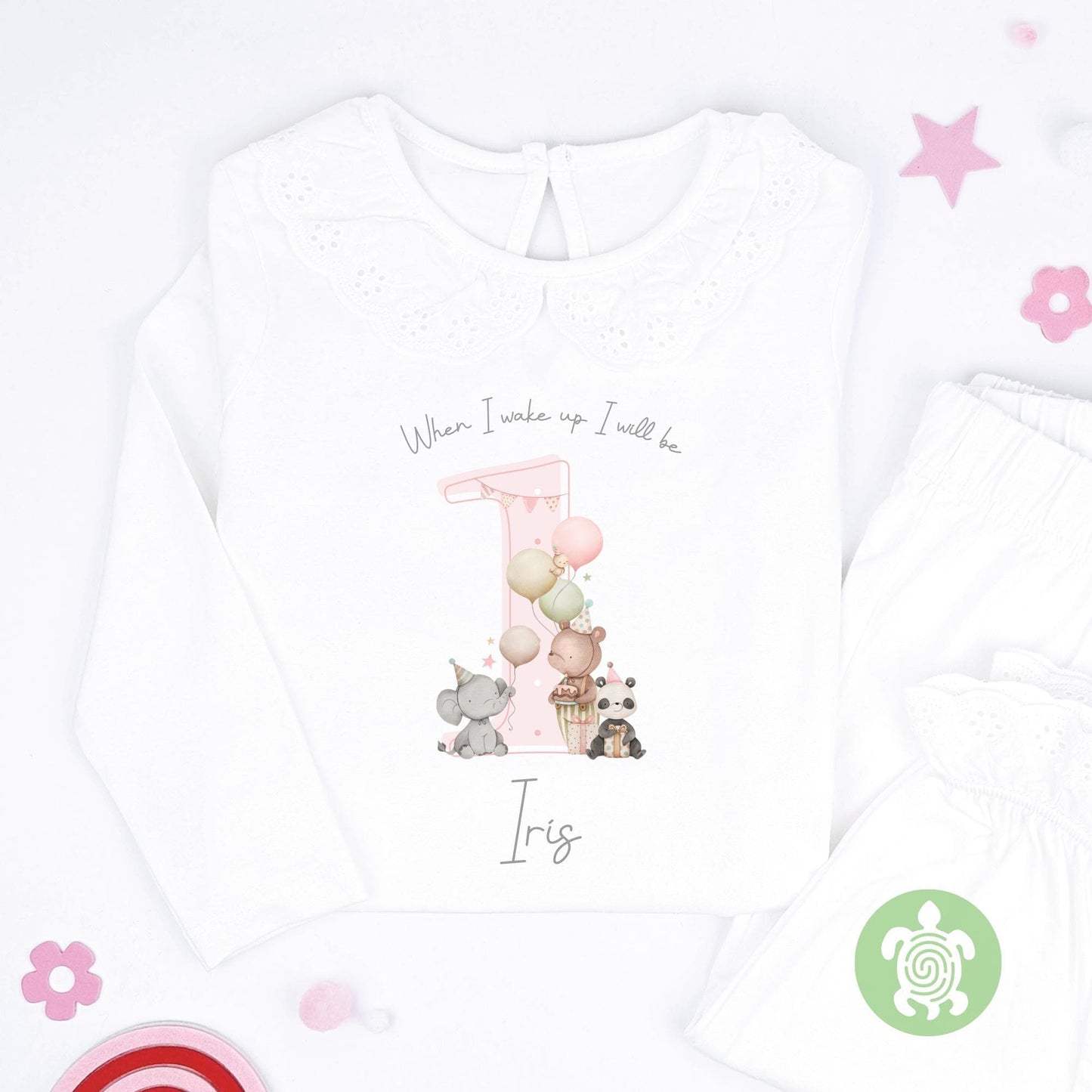 Pink Teddy Party Birthday Pj's Personalised Watercolour Birthday, When I Wake Up Pyjamas, Grey Print, Baby Girl, Any Age, Party Outfit
