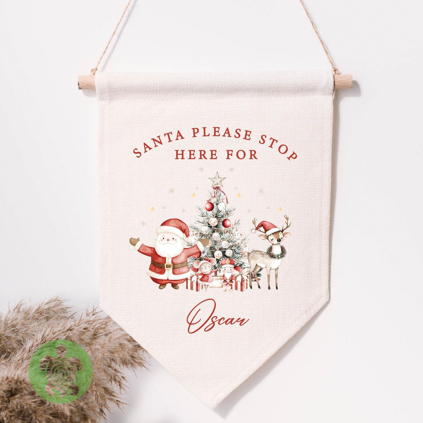 Personalised Children's Red Festive Santa Flag, Christmas Decorations, Family Christmas Gifts, First Christmas, Personalised Stockings