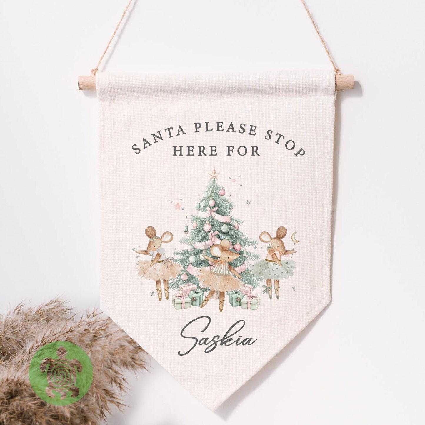 Personalised Children's Sparkle Mouse Festive Flag, Christmas Decorations, Family Christmas Gifts, First Christmas, Personalised Stockings