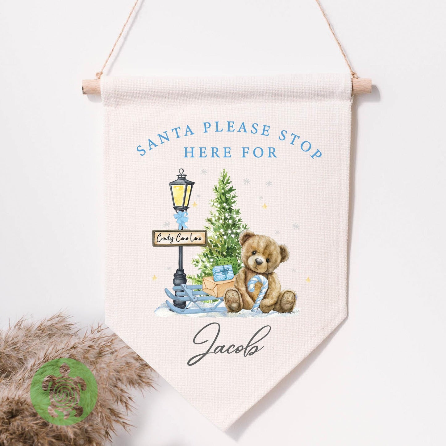 Personalised Children's Candy Cane Lane Festive Flag, Christmas Decorations, Family Christmas Gifts, First Christmas, Personalised Stockings