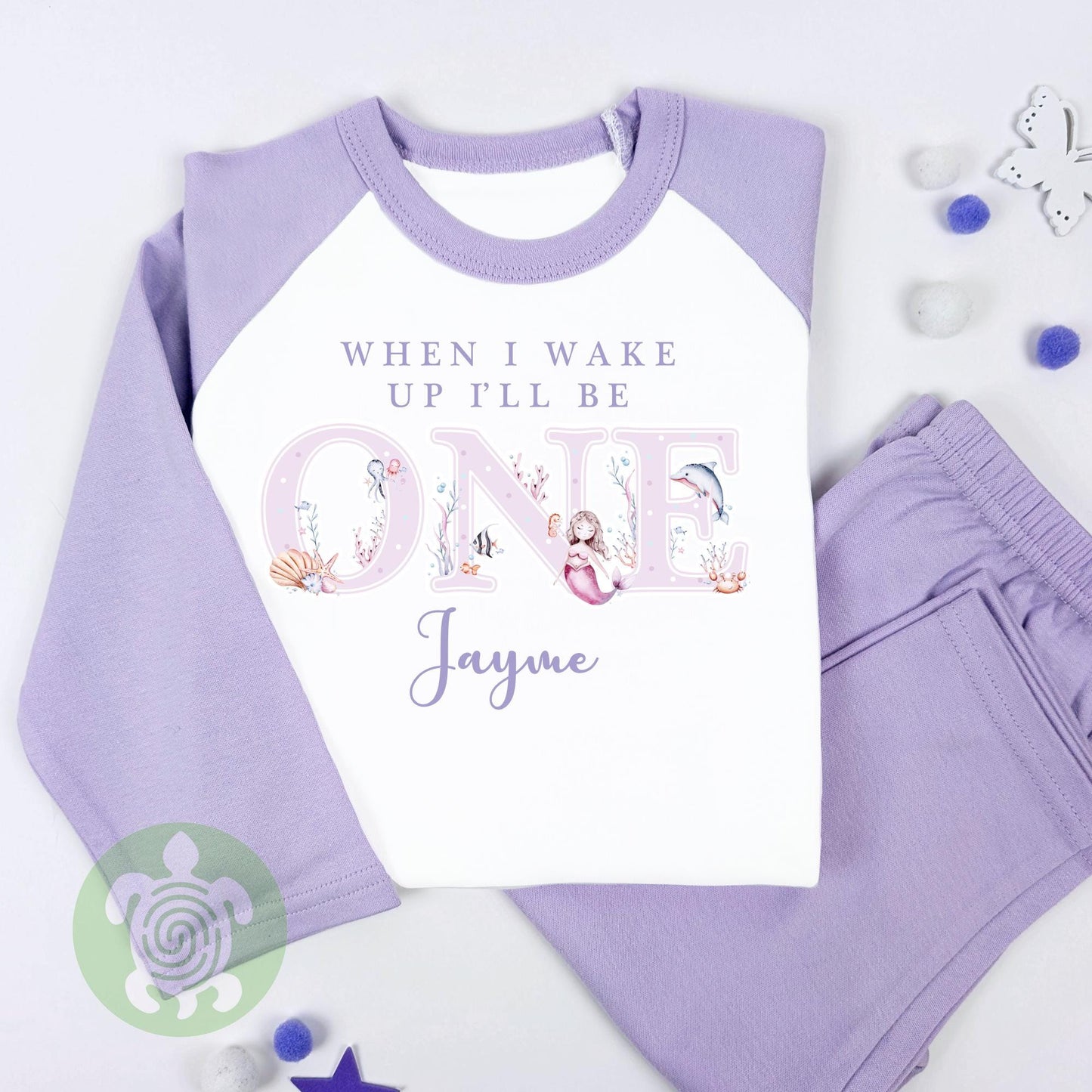 Purple Watercolour Mermaid Any Age Birthday Pyjamas, Children Toddler, Personalised Pyjamas Gift, Birthday Girl Pyjamas, 1st 2nd Birthday