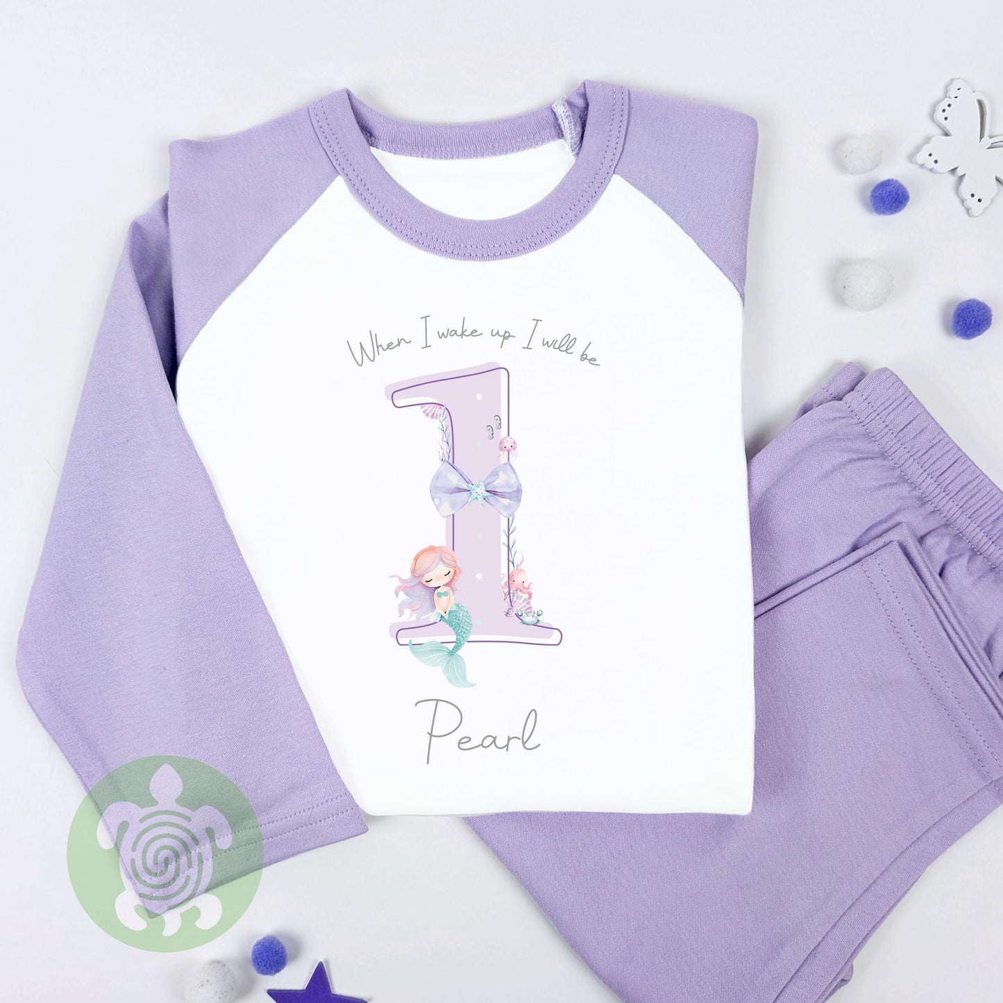 Purple Mermaid Shadow Any Age Birthday Pyjamas, Children Toddler, Personalised Pyjamas Gift, Birthday Girl Pyjamas, 1st 2nd Birthday Outfit