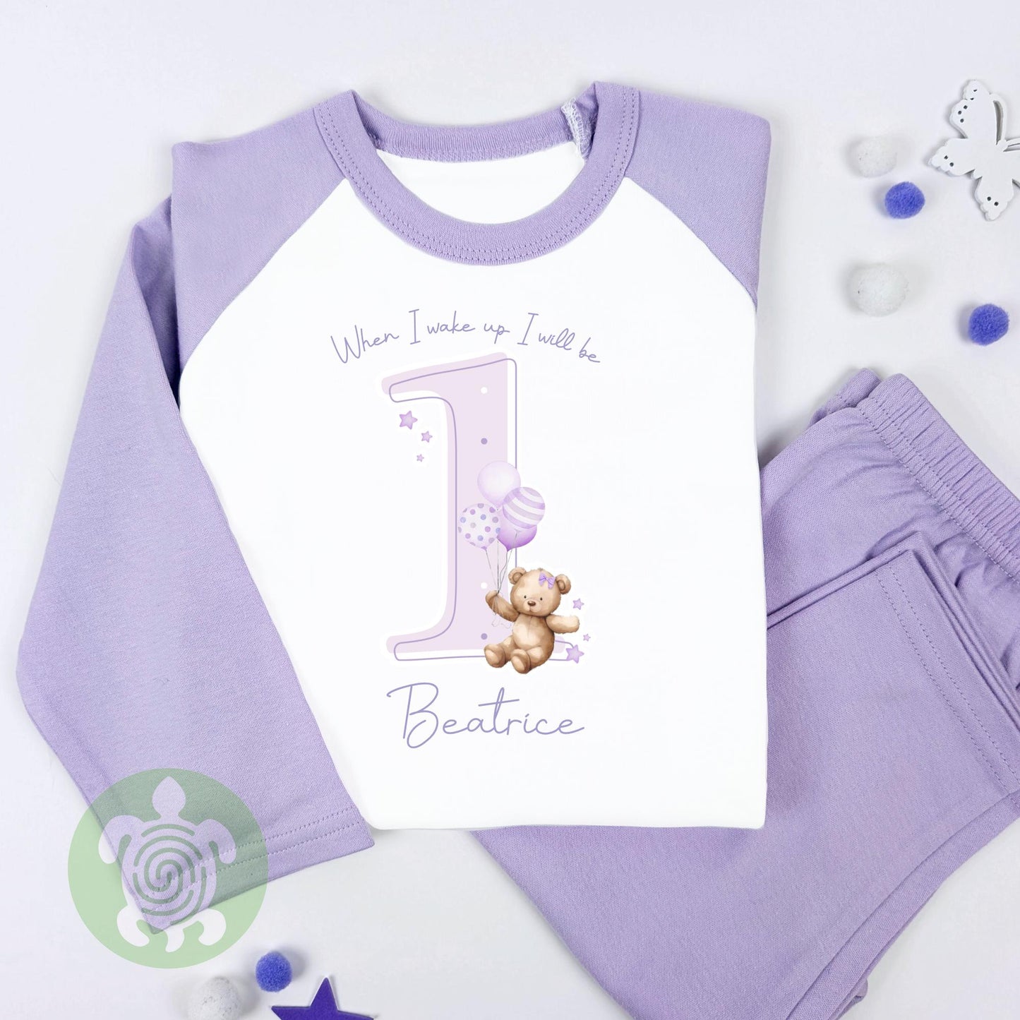 Purple Lilac Teddy Shadow Any Age Birthday Personalised Kids Outfit, Birthday Morning, Custom Name Cotton Clothing Set, Tight-fitting style