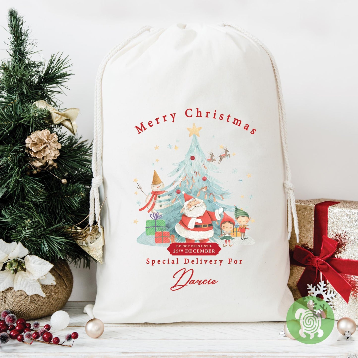 Personalised Christmas Santas Friends Sack, Luxury Linen Polyester Christmas Sack, Christmas Eve Box, 1st Christmas sack, Toy Gift bag