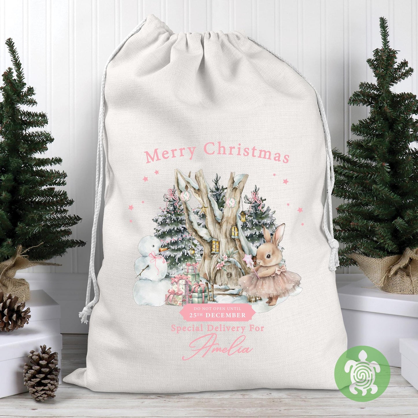 Personalised Christmas Pink Tutu Bunny Sack, Luxury Linen Polyester Christmas Sack, Christmas Eve Box, 1st Christmas sack, Toy Gift bag
