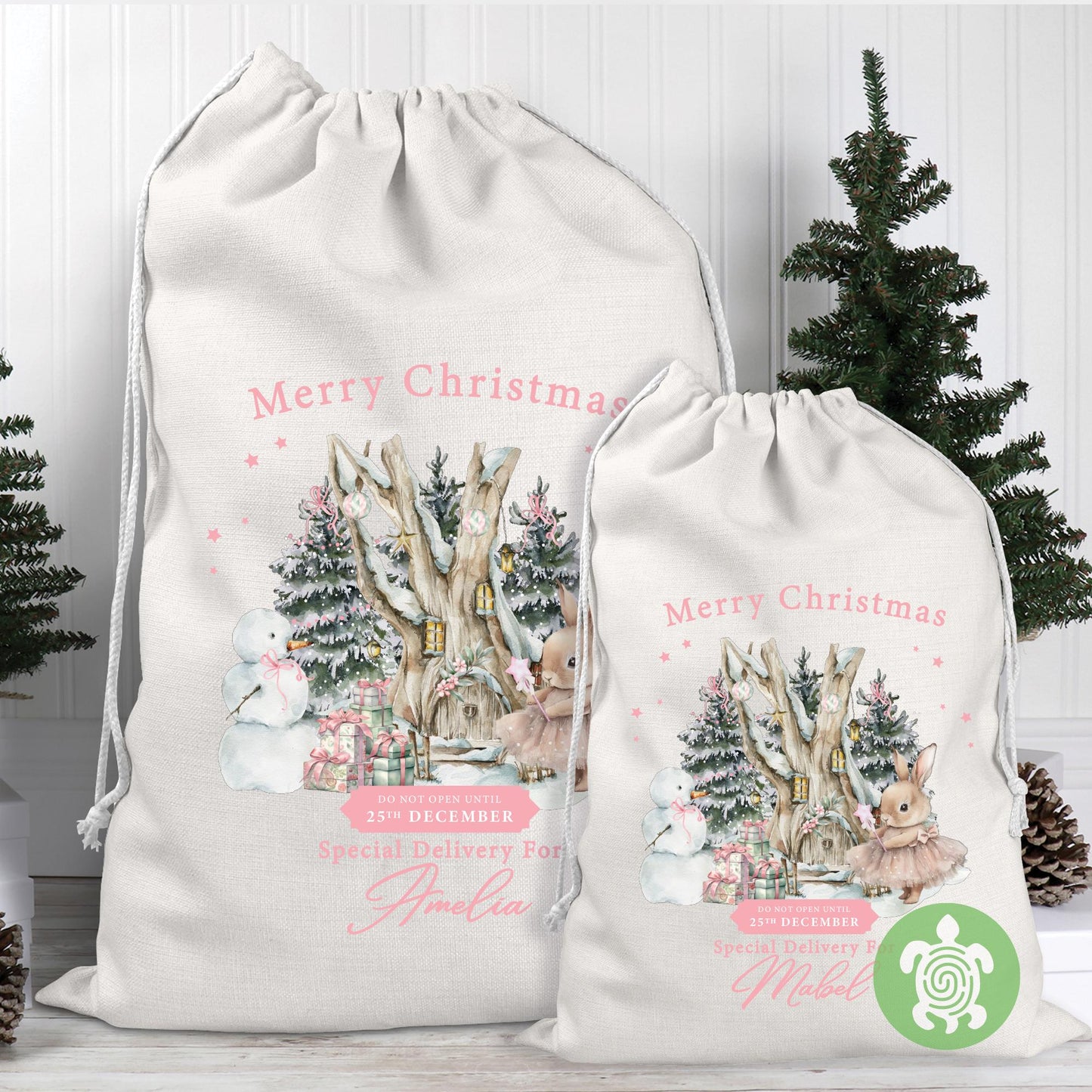 Personalised Christmas Pink Tutu Bunny Sack, Luxury Linen Polyester Christmas Sack, Christmas Eve Box, 1st Christmas sack, Toy Gift bag