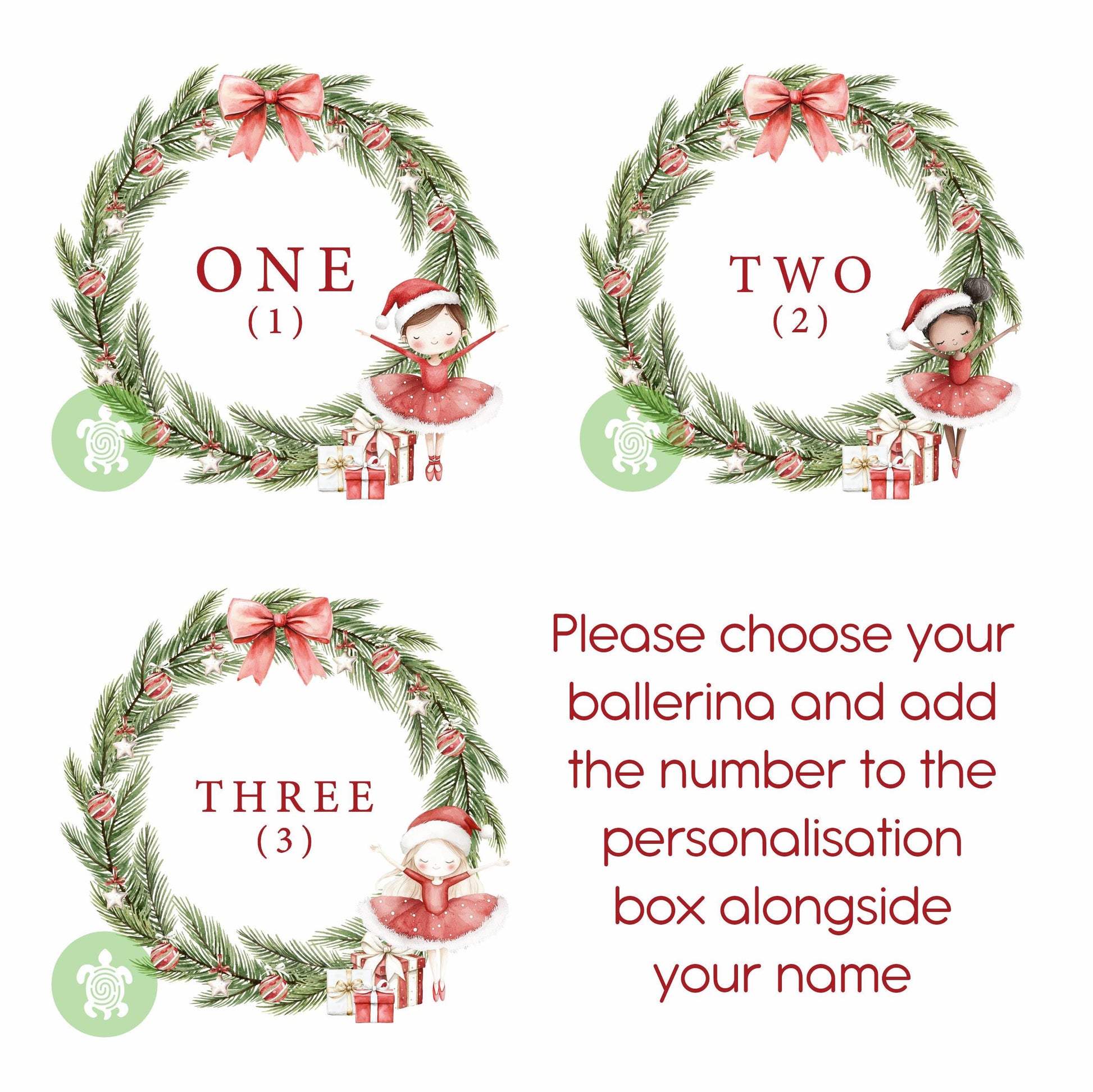 Luxury Personalised Ballerina Wreath My First Christmas, Red Festive Pattern, XMas Eve Set, Choose your Ballerina, Tight-fitting style