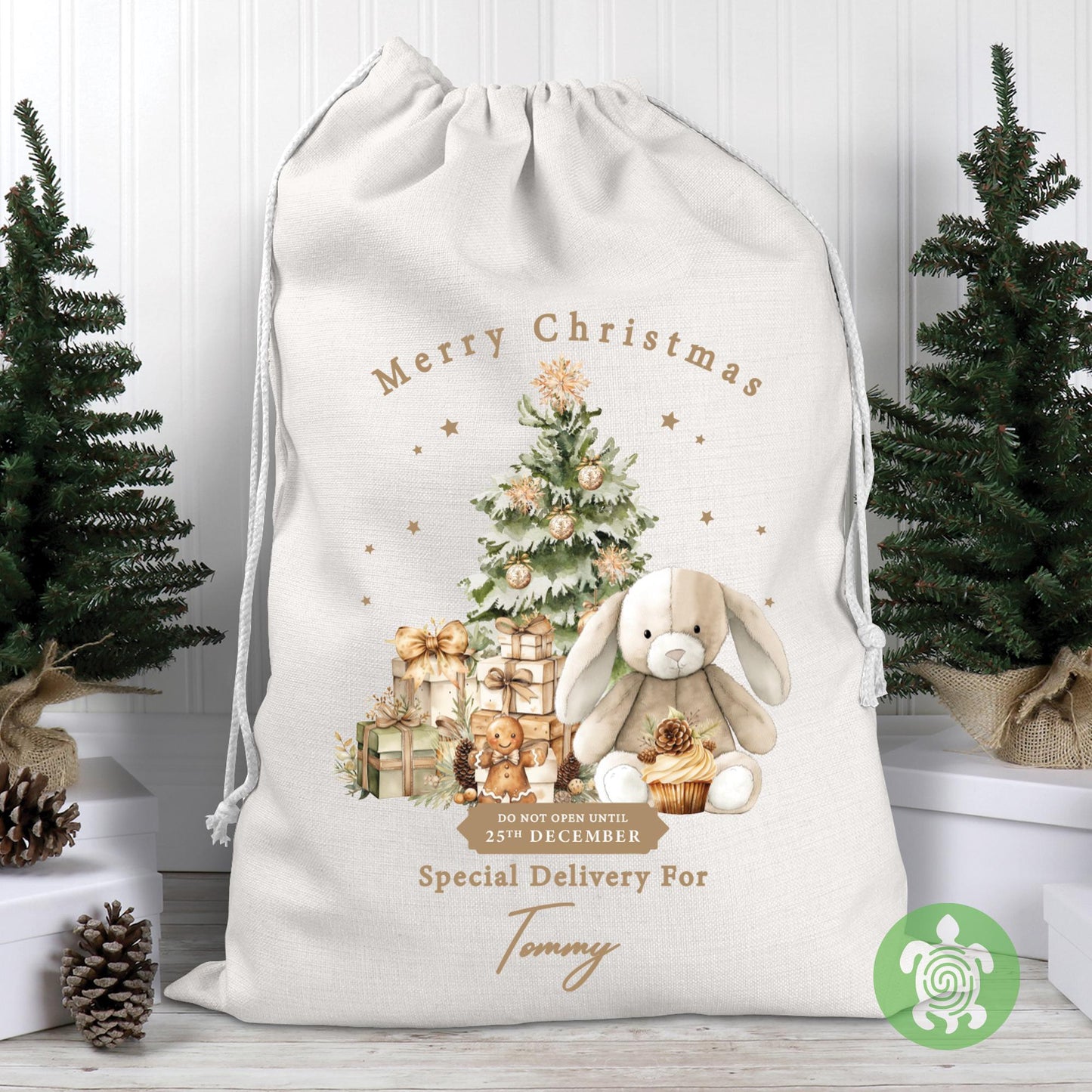 Personalised Christmas Natural Bunny Sack, Luxury Linen Polyester Christmas Sack, Christmas Eve Box, 1st Christmas sack, Toy Gift bag