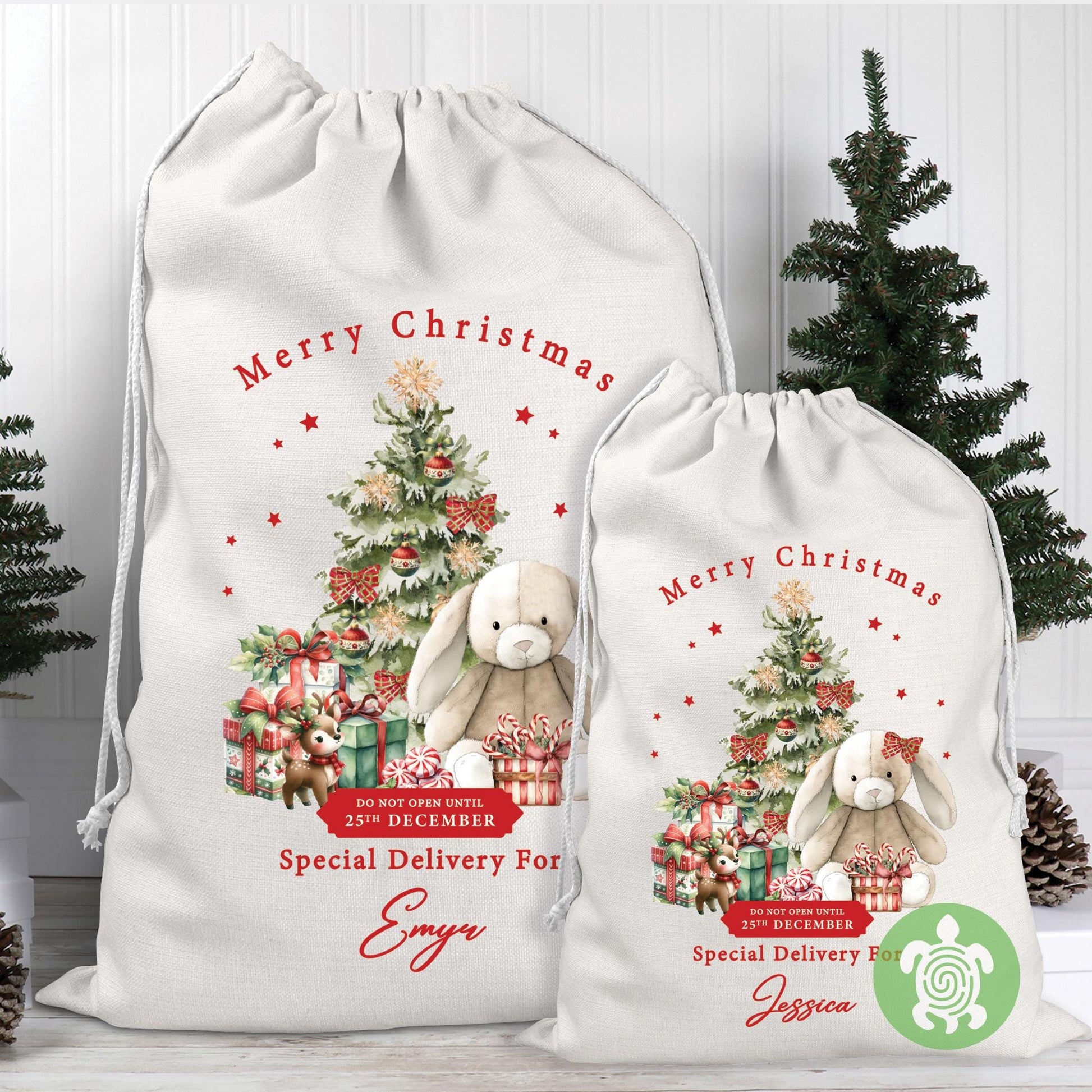 Personalised Christmas Red Bunny Sack, Luxury Linen Polyester Christmas Sack, Christmas Eve Box, 1st Christmas sack, Toy Gift bag
