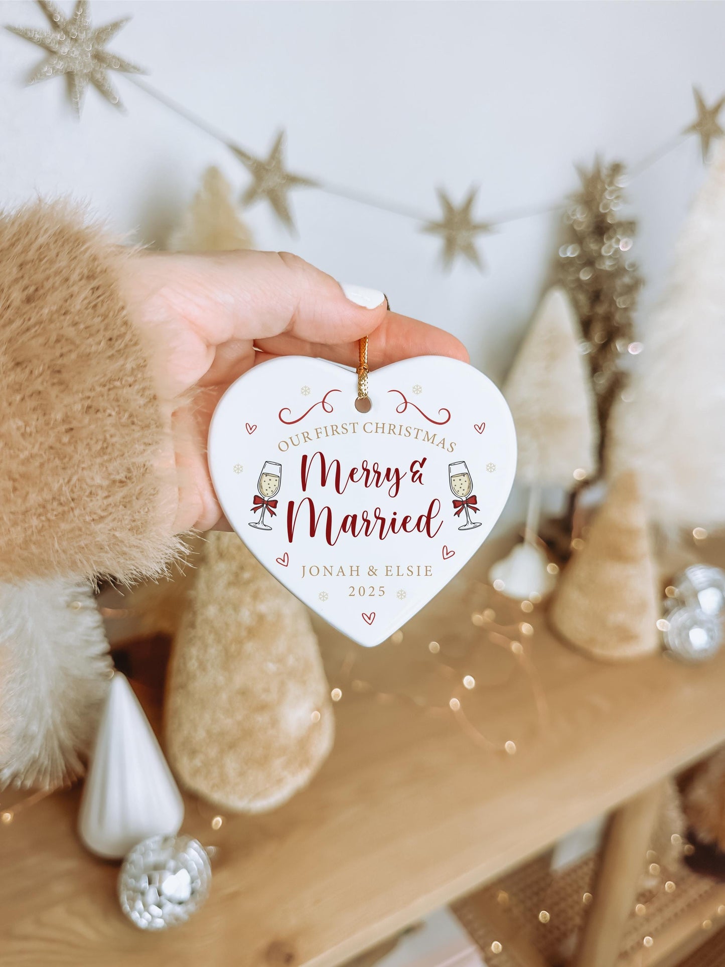 Personalised Merry & Married Christmas Ornament | Ceramic Decoration | Couple Christmas Keepsake | Wedding Keepsake | Xmas Tree Ornament