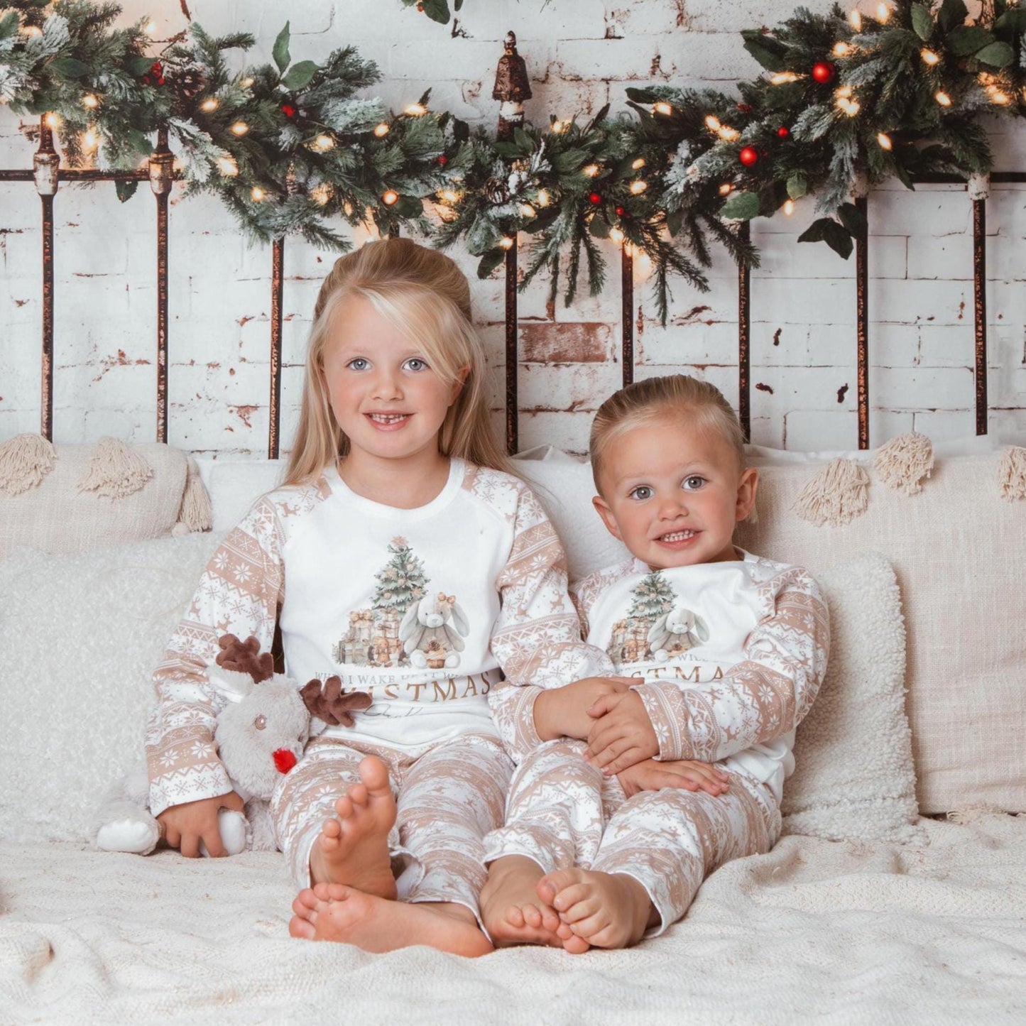 Luxury When I Wake Up It Will Be Christmas Christmas, Bunny Neutral Festive Pattern, Personalised XMas Eve Set, Tight-fitting style