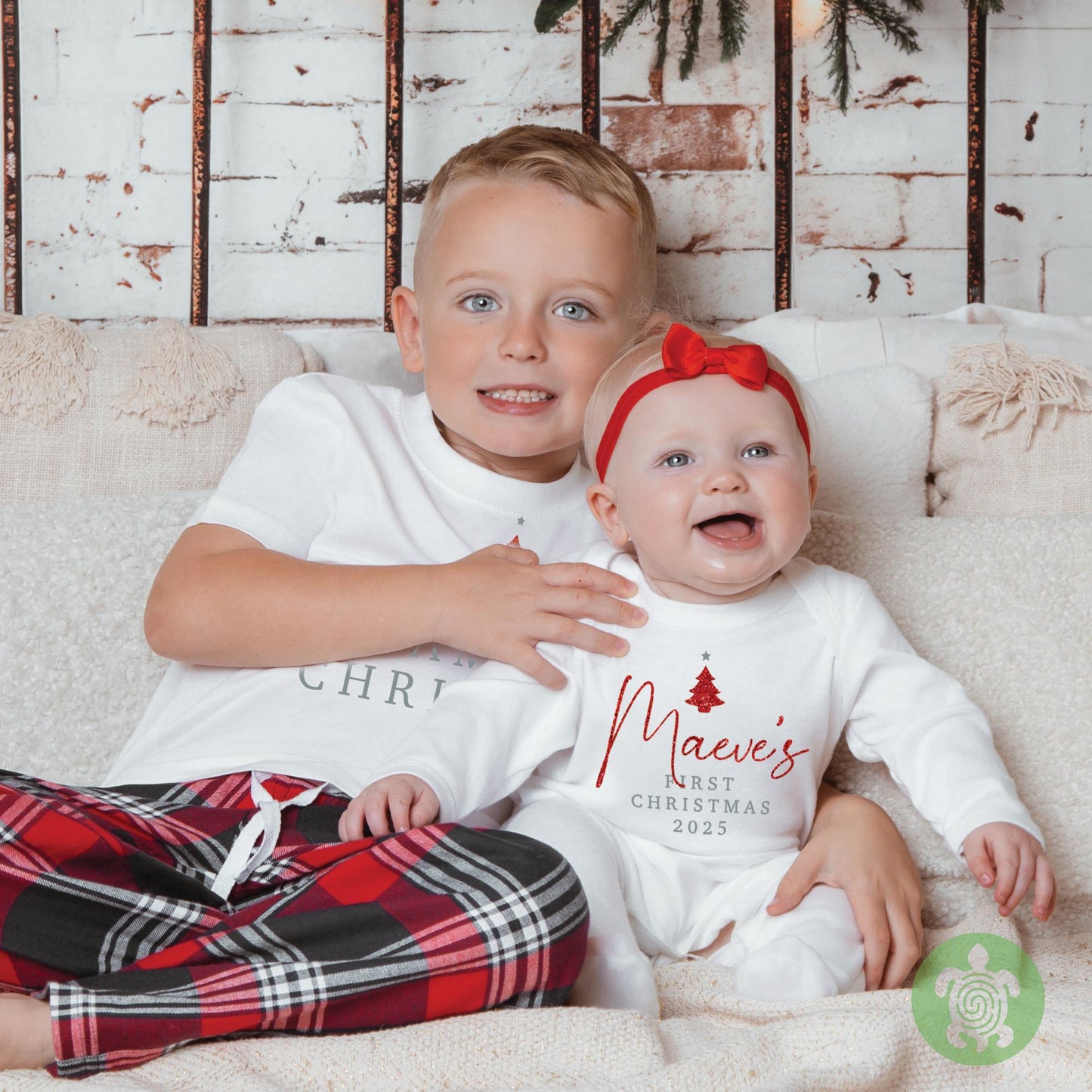 Luxury Personalised Our First Family Christmas, Adults Matching Set, Red Tartan Pattern, Clothing Set, Tight-fitting style, 1st Christmas