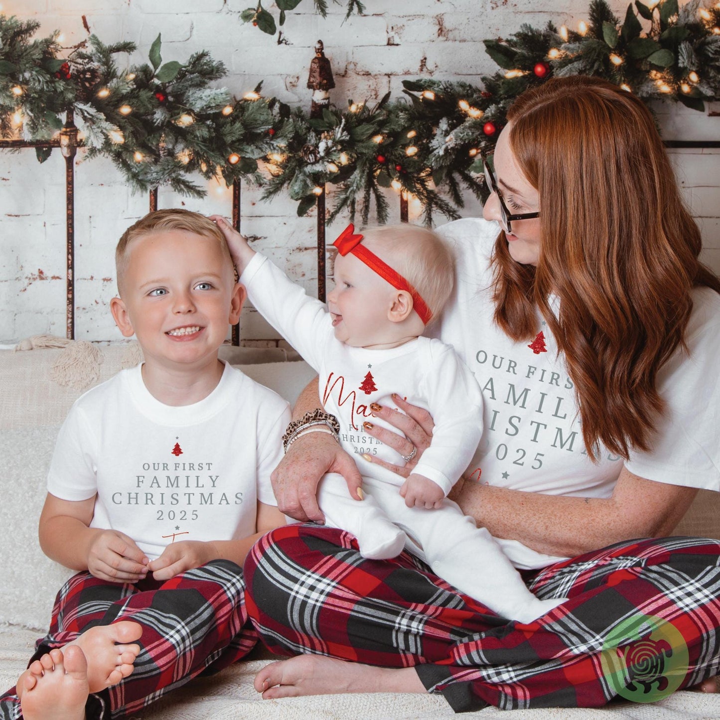 Luxury Personalised Our First Family Christmas, Adults Matching Set, Red Tartan Pattern, Clothing Set, Tight-fitting style, 1st Christmas