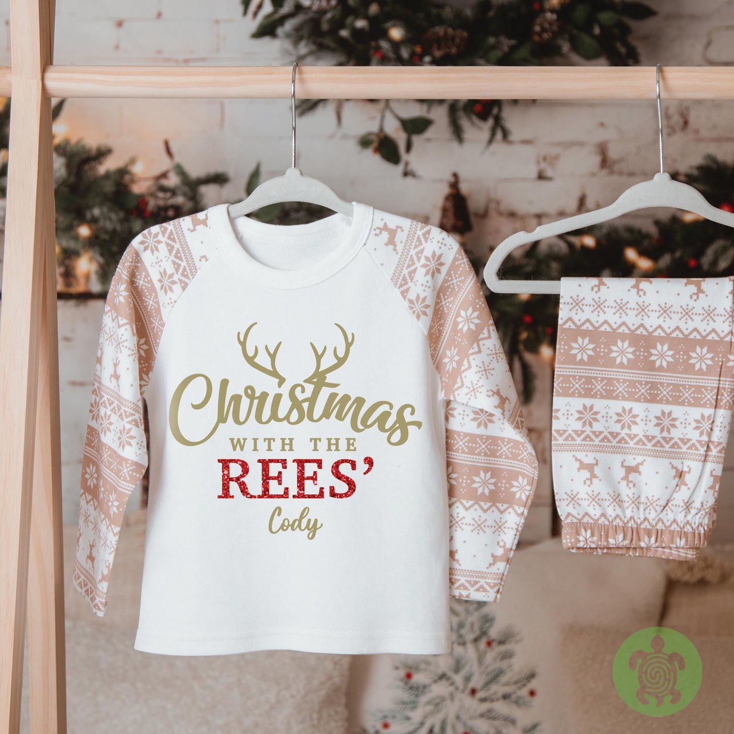 Luxury Personalised Matching Family Christmas With The.. , Natural Festive Pattern, Personalised Adults Xmas Eve Set, Tight-fitting style