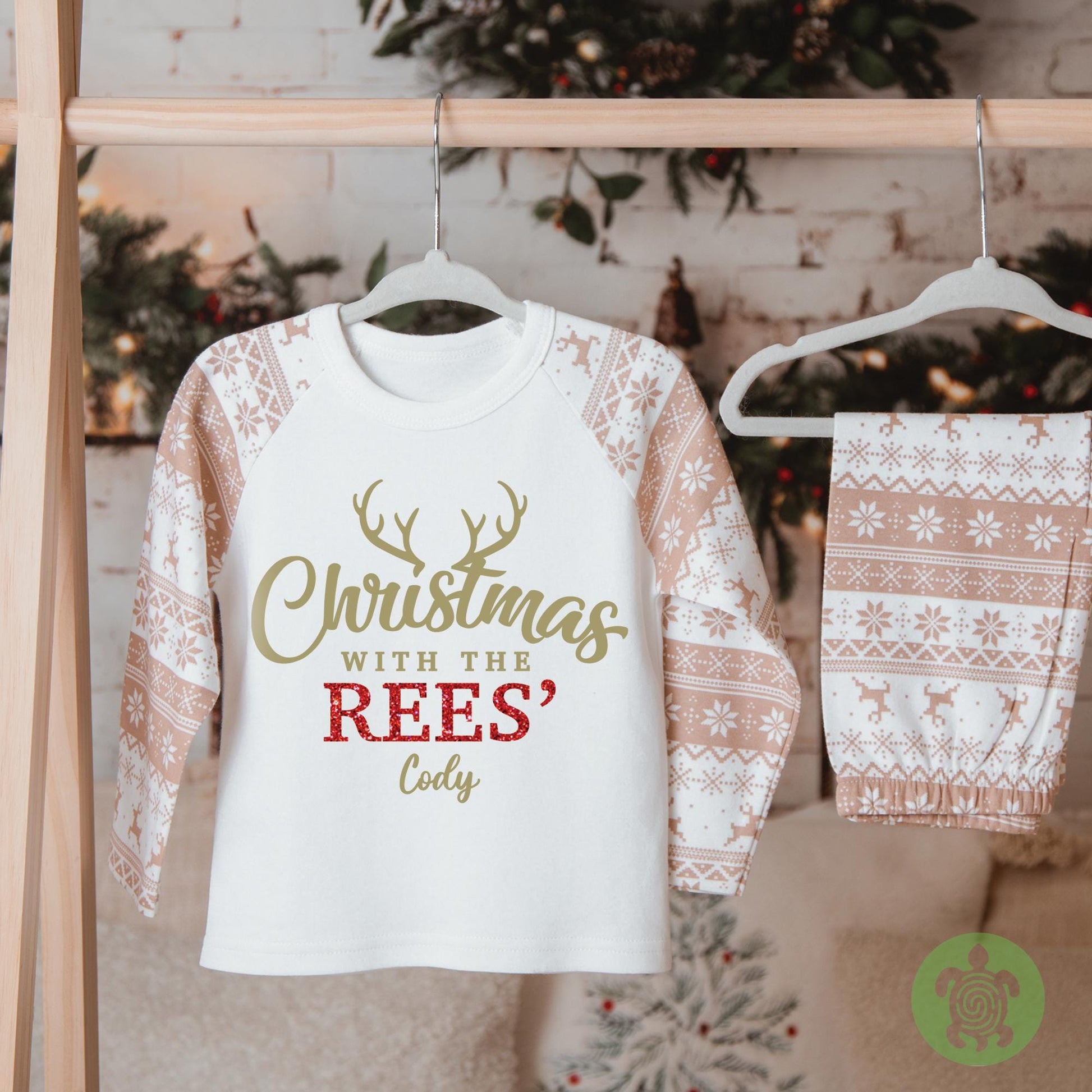 Luxury Personalised Matching Family Christmas With The.. , Natural Festive Pattern, Personalised Adults Xmas Eve Set, Tight-fitting style