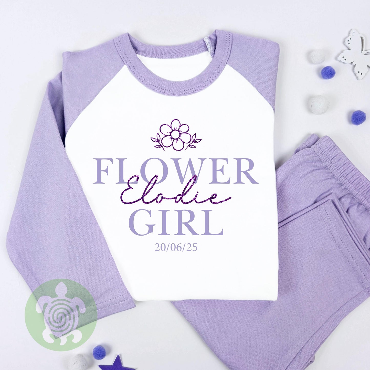 Flower Girl Bridesmaid Wedding Glitter Name flower, Special Occasion, Kids Outfit, Morning Set, Custom Cotton Clothing, Tight-fitting style