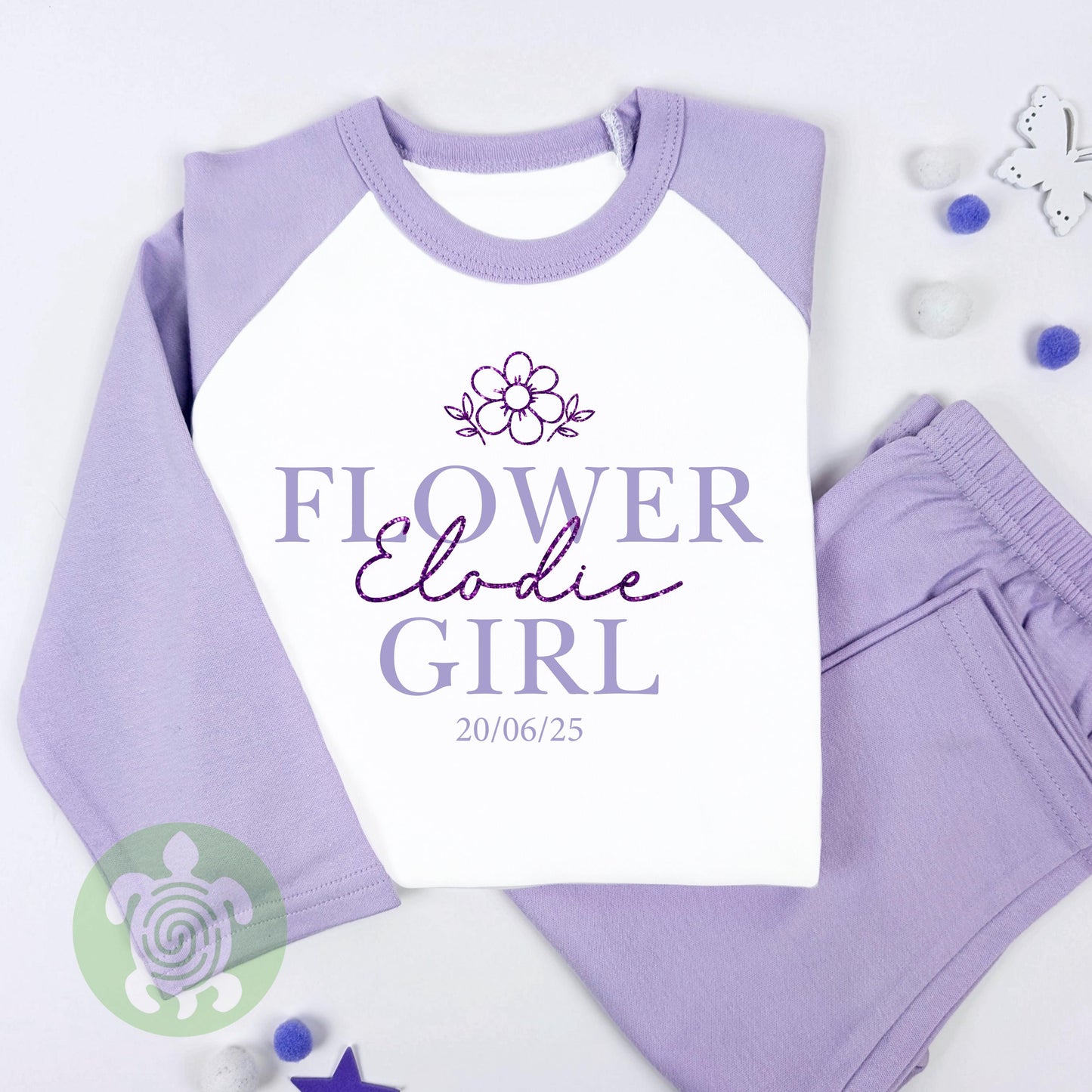 Flower Girl Bridesmaid Wedding Glitter Name flower, Special Occasion, Kids Outfit, Morning Set, Custom Cotton Clothing, Tight-fitting style