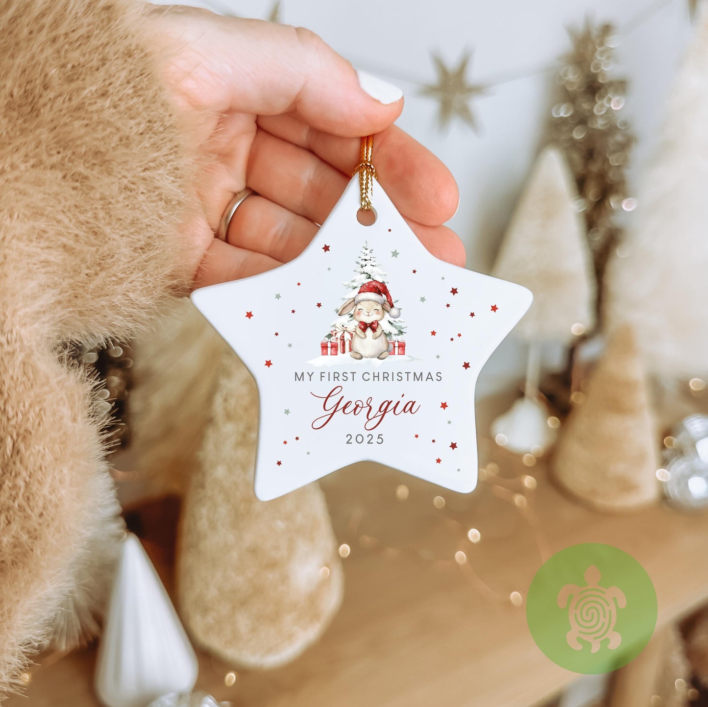 Personalised Little Bunny Baby's First Christmas Ornament | Ceramic Bauble | Custom Newborn Gift | 1st Xmas Tree Decoration | Keepsake 2025